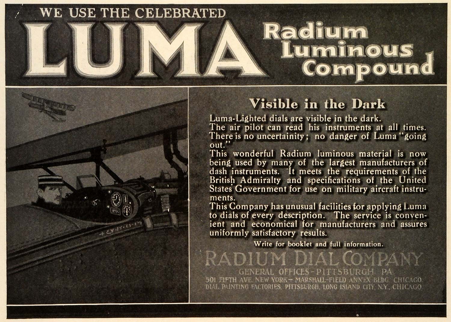1918 Ad Radium Dial Co Luma Luminous Compound Lighted Dials Equipment Vintage eBay