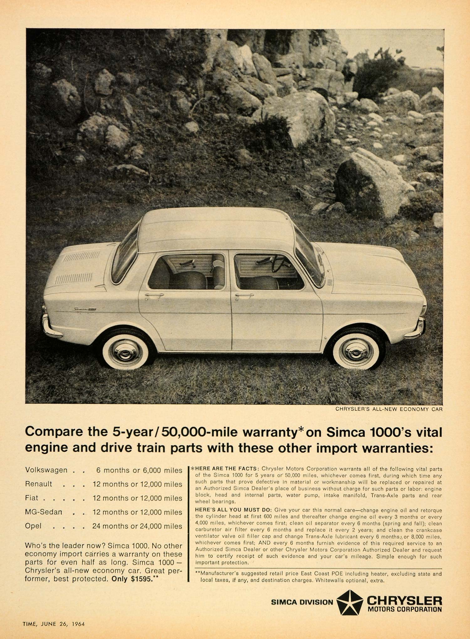 1964 Ad Chrysler Simca 1000