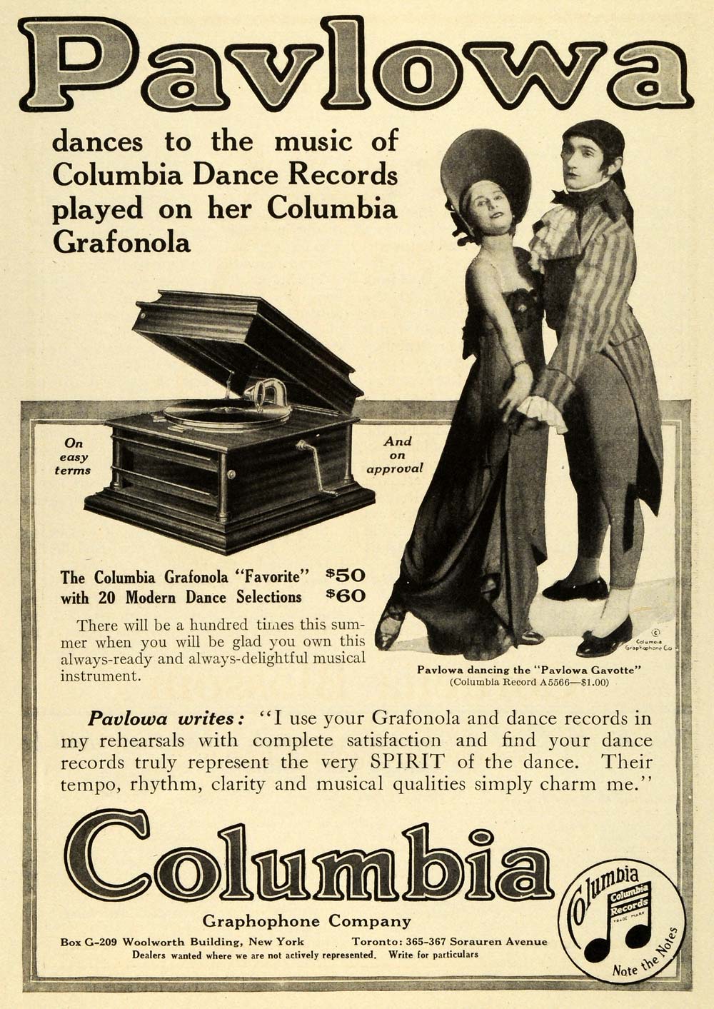 1914 Ad Antique Columbia Graphophone Phonograph Pavlowa Musical 