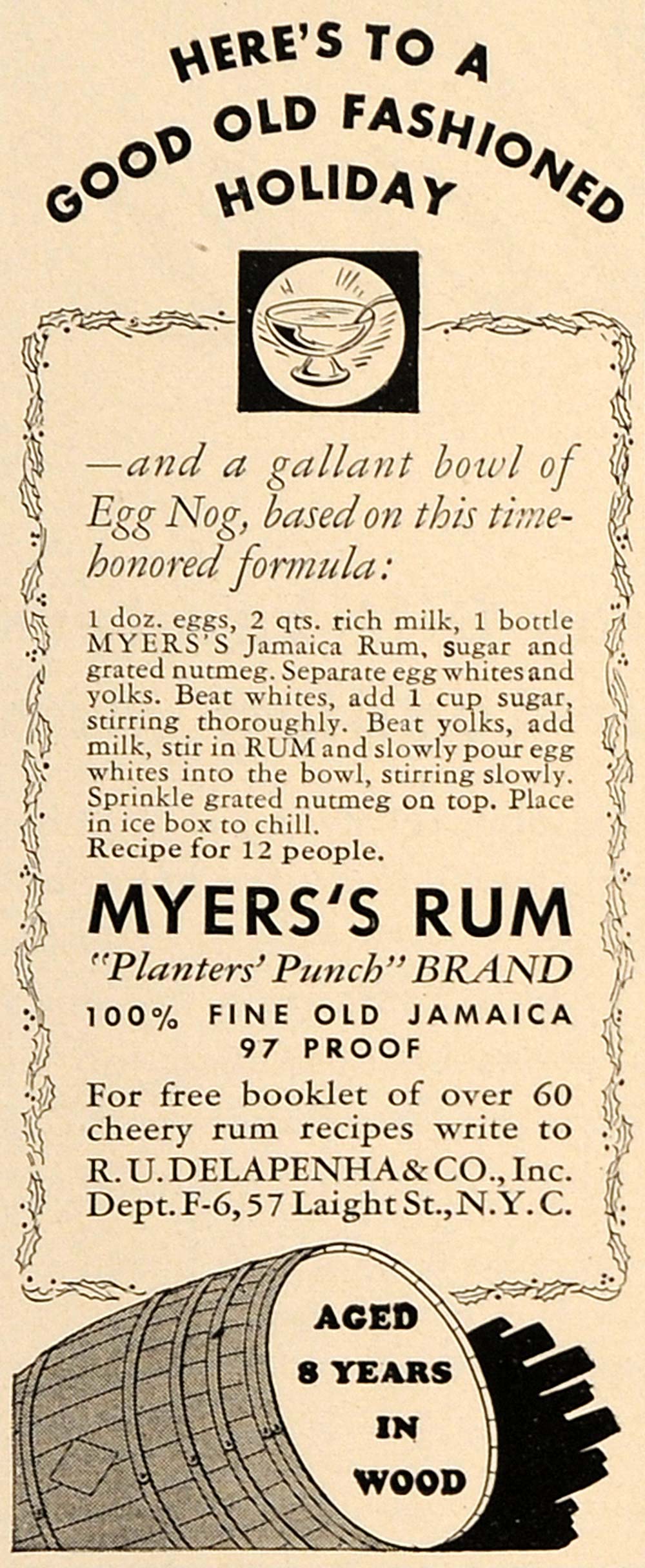 1937 Ad Planters Punch Myers Rum Jamaica Egg Nog Recipe ORIGINAL ADVERTISING eBay