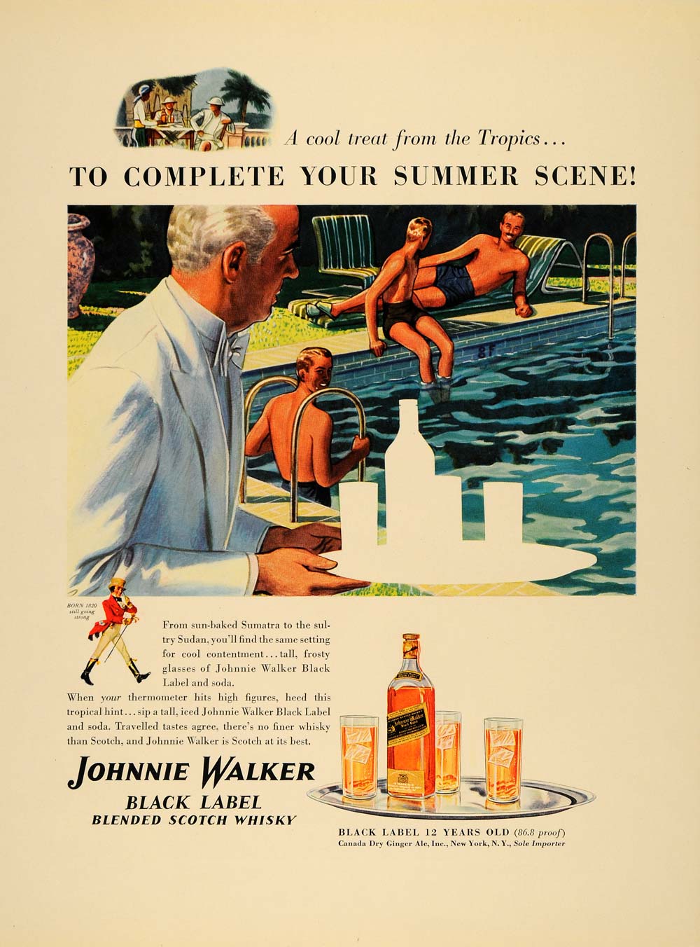 1940 Ad Johnnie Walker Black Label Scotch Whisky Pool