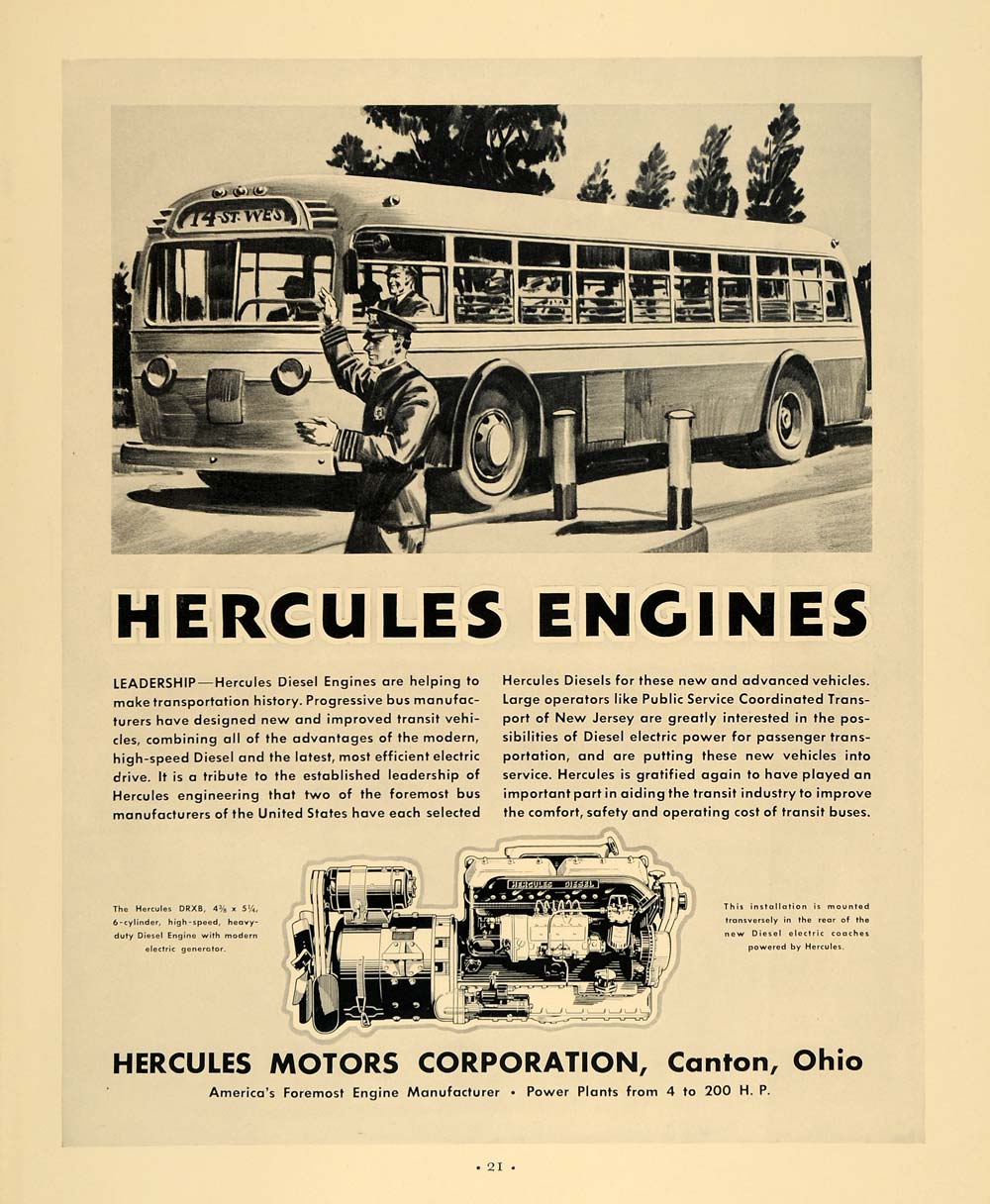 1936 Ad Hercules Motors Diesel Engines Bus Canton Ohio ORIGINAL
