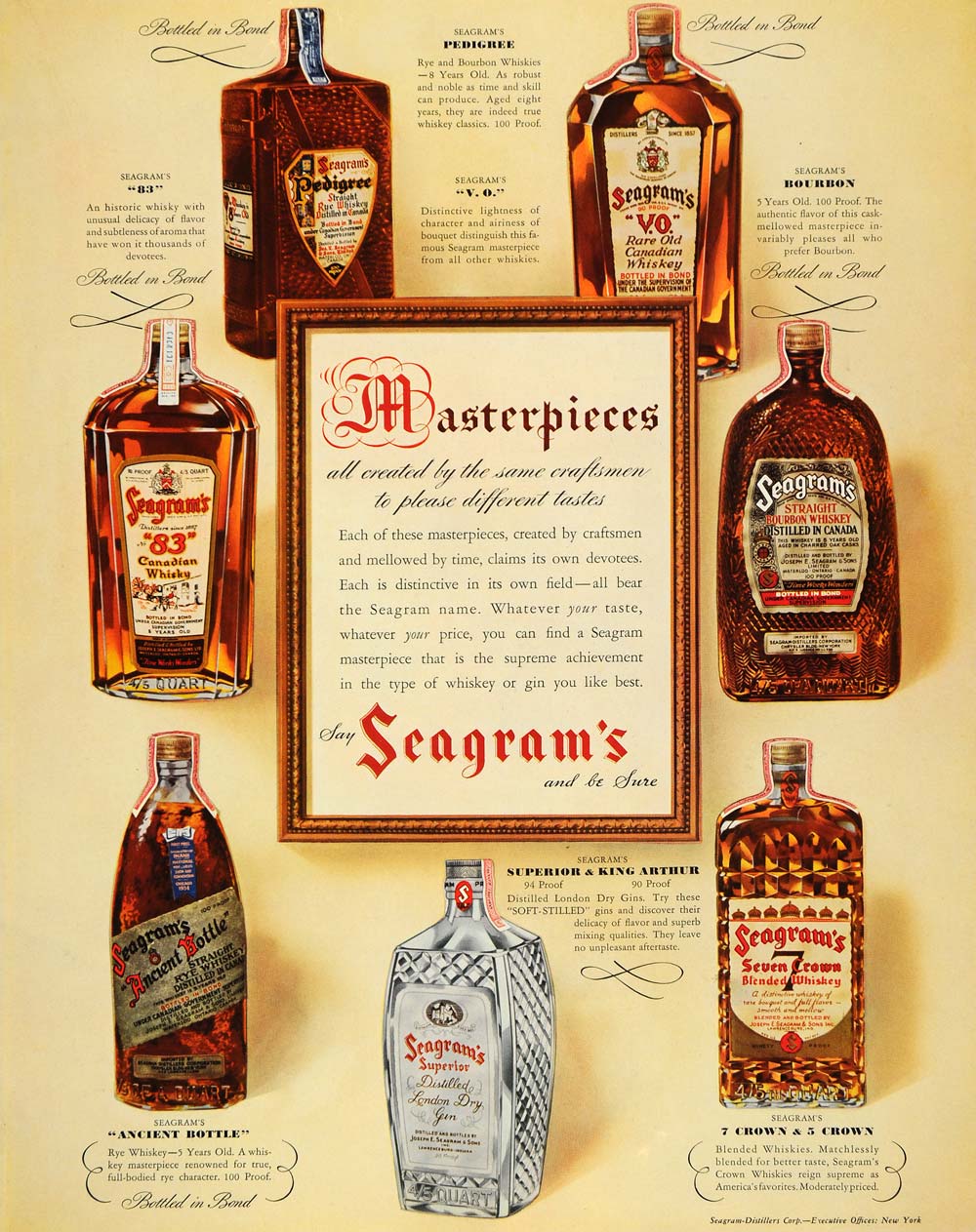 1935 Ad Seagram's 80 Pedigree Ancient Bottle Whiskey ORIGINAL