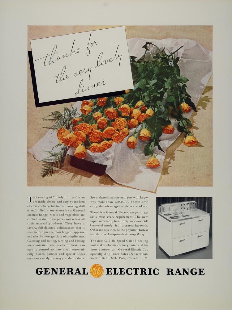 1934 Ad GE General Electric Range Imperial Stove Roses   ORIGINAL