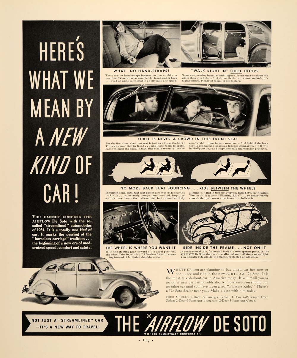 1934 Ad Vintage Airflow DeSoto Automobiles Chrysler Car