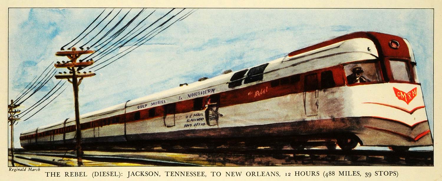 1935 Print Rebel Diesel Train Jackson Reginald Marsh