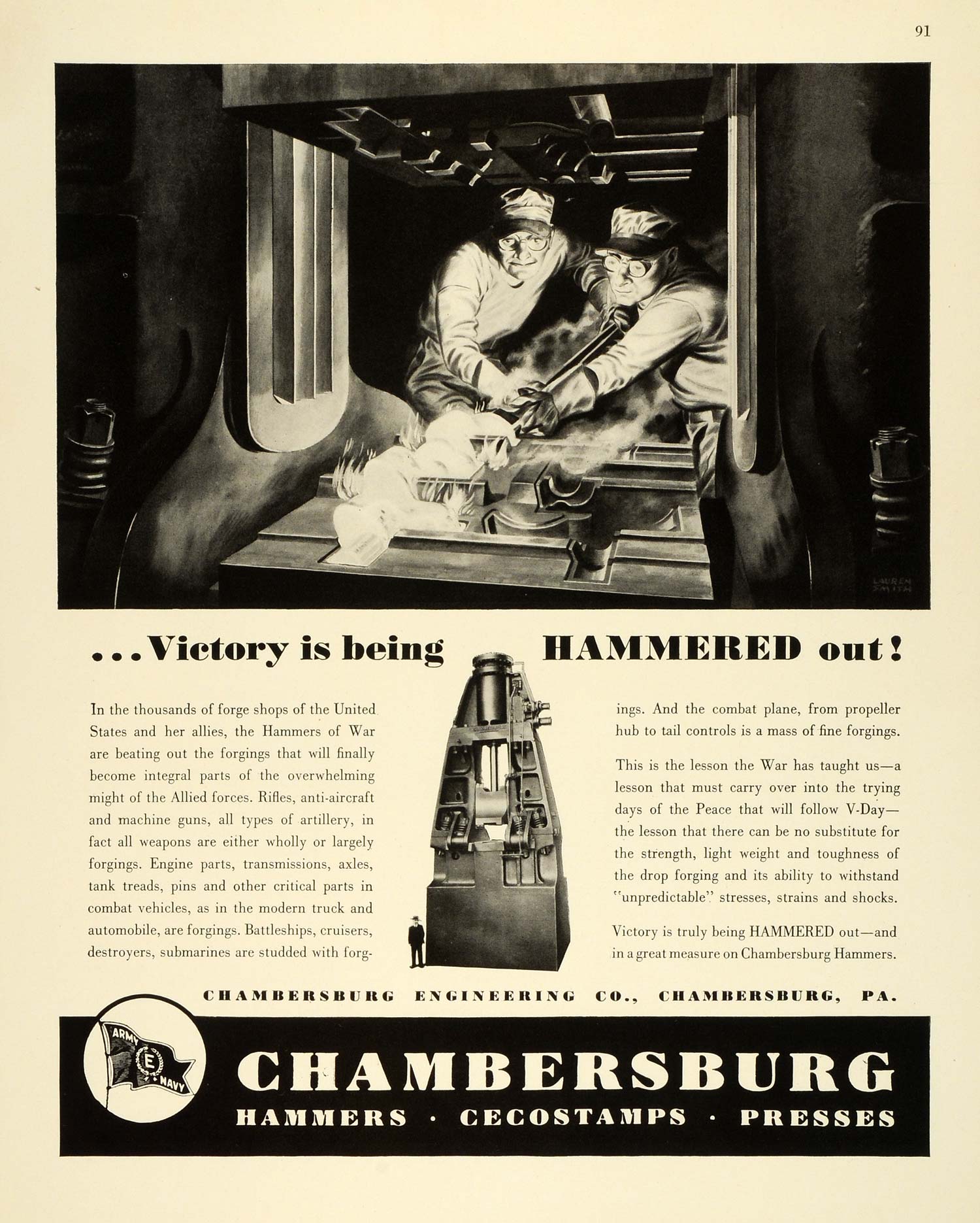1943 Ad Chambersburg Engineering WWII War Production Artillery Welding 
