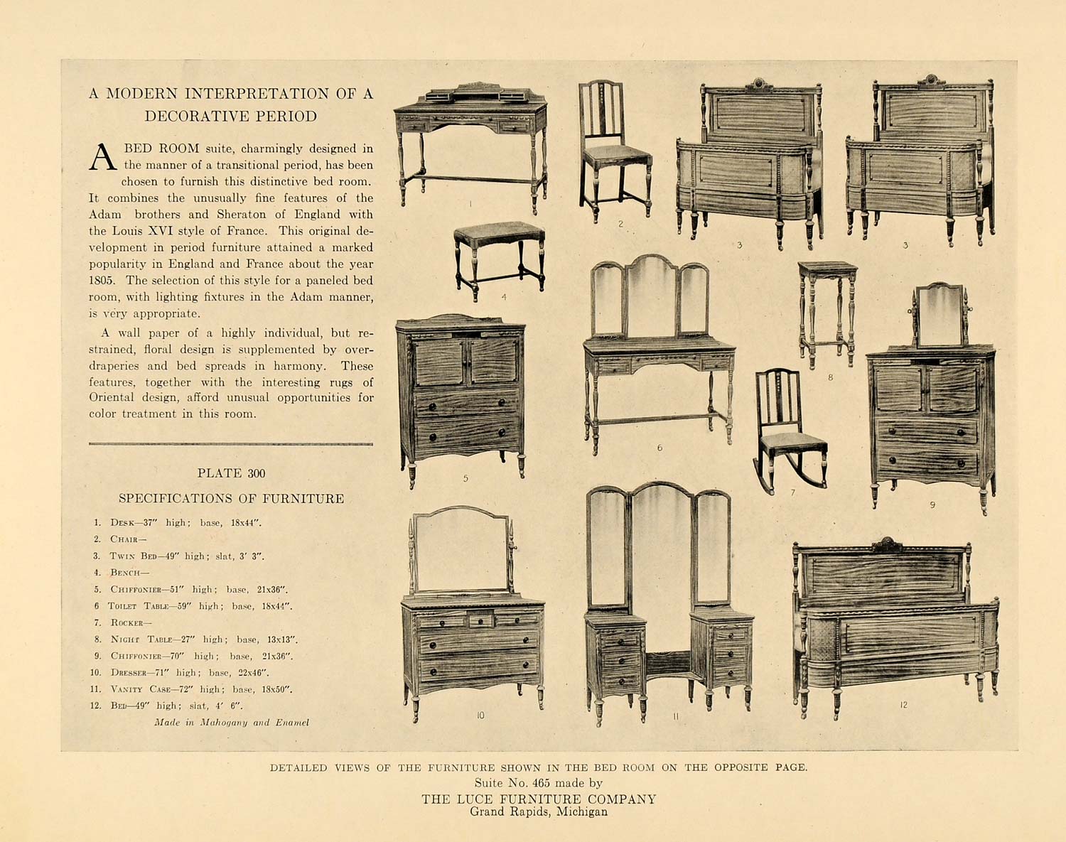 1919 Print Luce Furniture Louis Xvi Style Desks Chairs Original On