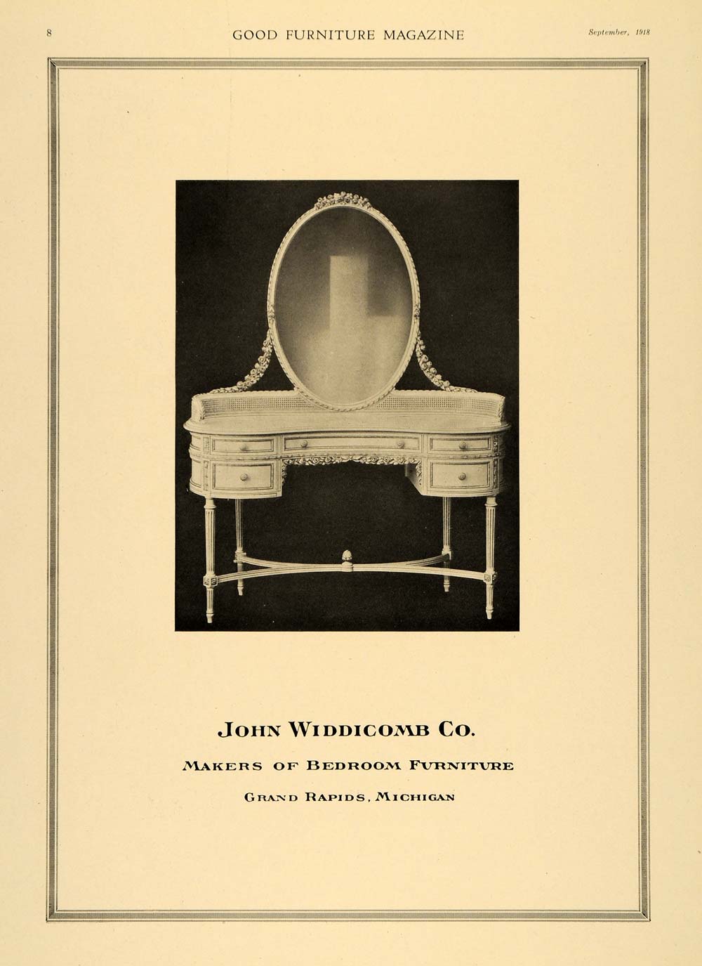 1918 ad vanity mirror bedroom john widdicomb company - original