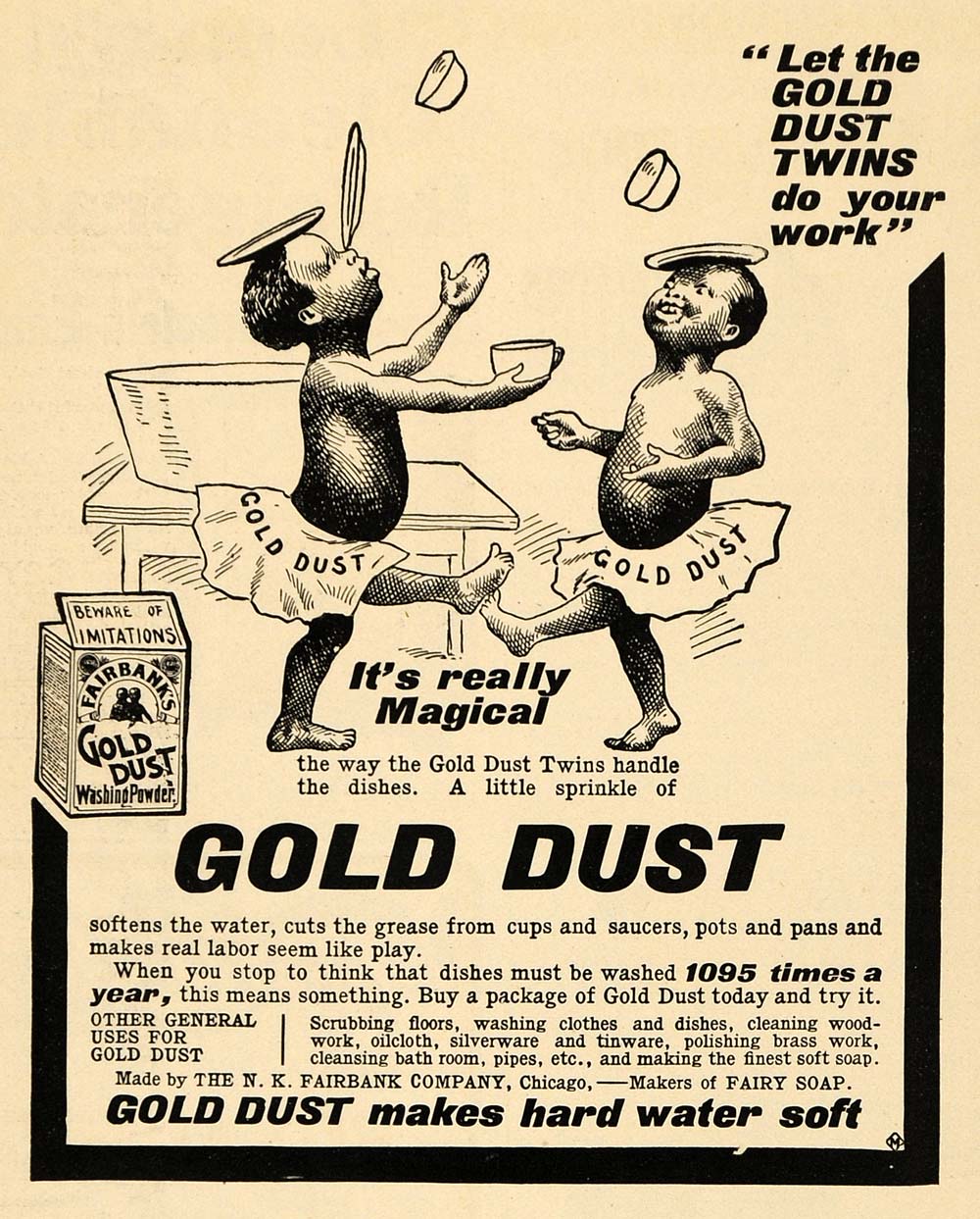 1904 Ad N. K. Fairbank Gold Dust Twins Juggling Dishes ORIGINAL