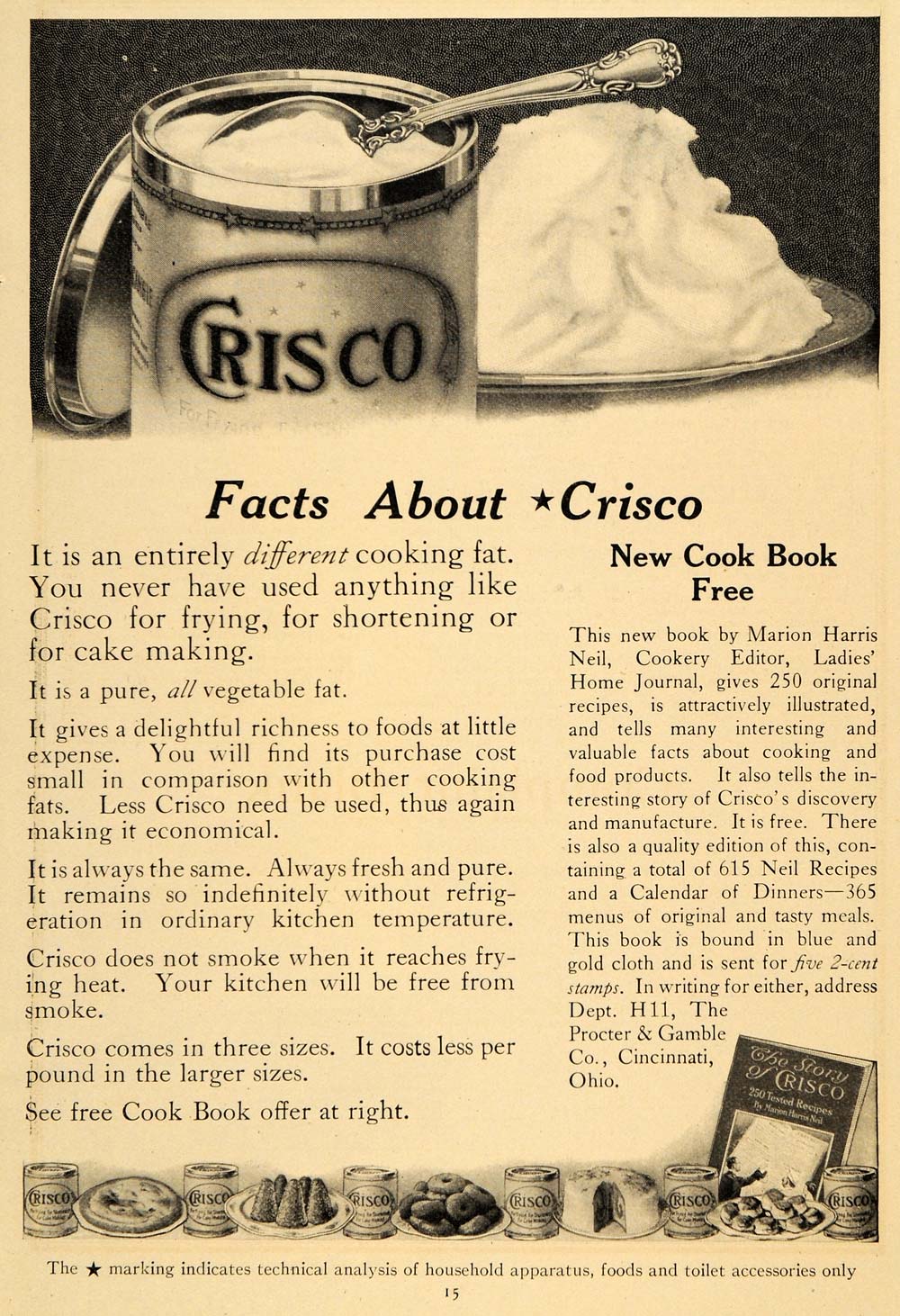 1913 Ad Procter & Gamble Co. Crisco Shortening Lard ORIGINAL