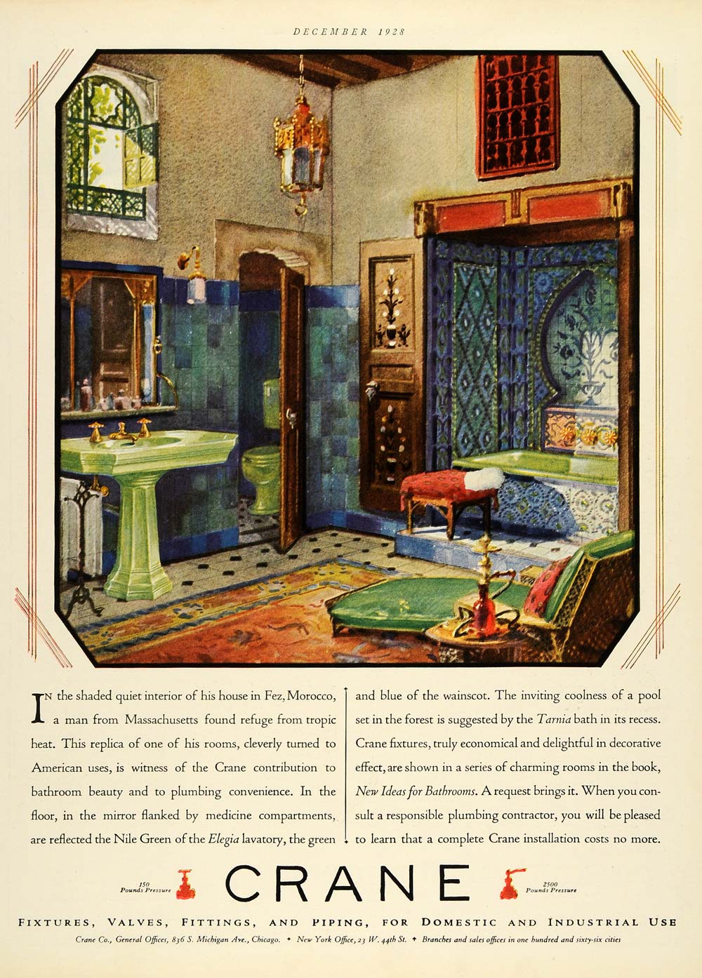 1928 Ad Crane Interior Design Bathroom Home Decoration Fixtures Piping 