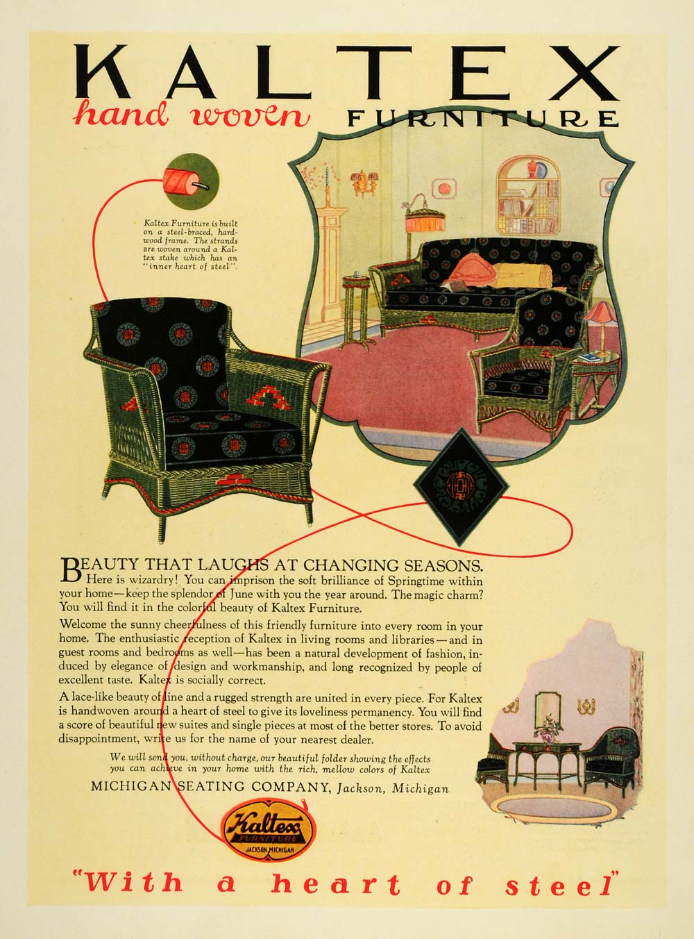 1925 Ad Kaltex Furniture Wicker Michigan Home Decor ORIGINAL ADVERTISING
