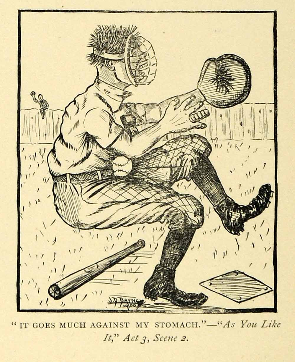 1899 Print Harvard Lampoon University Baseball Shakespeare Humor Mitt