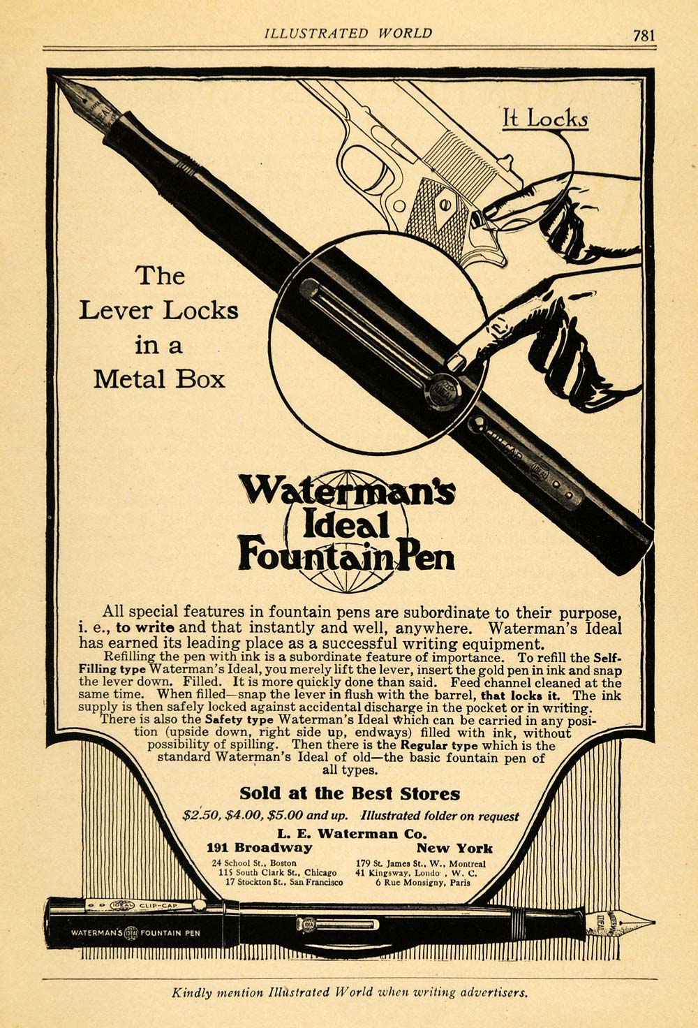 1918 Ad Lewis Waterman's Fountain Pen Writing Gun Ink eBay