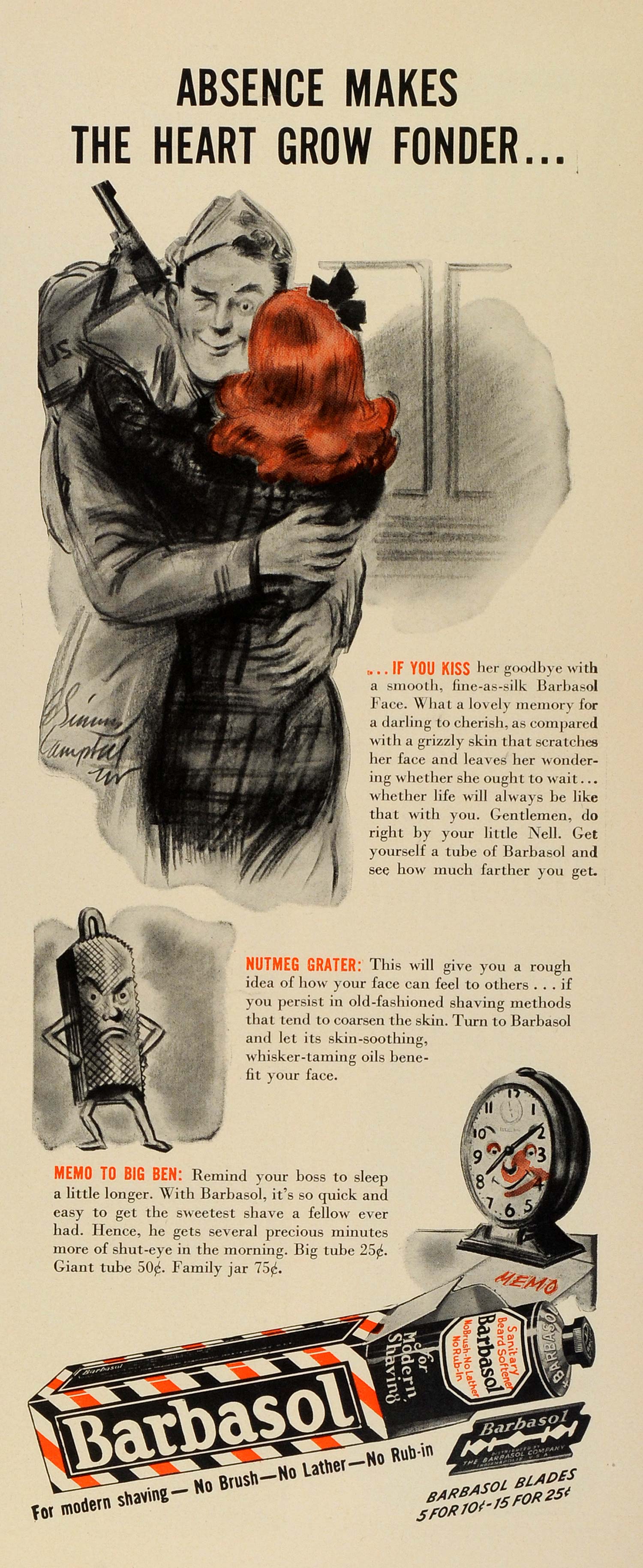 1942 Ad Barbasol Shaving Cream Tube WWII Military Army Simms