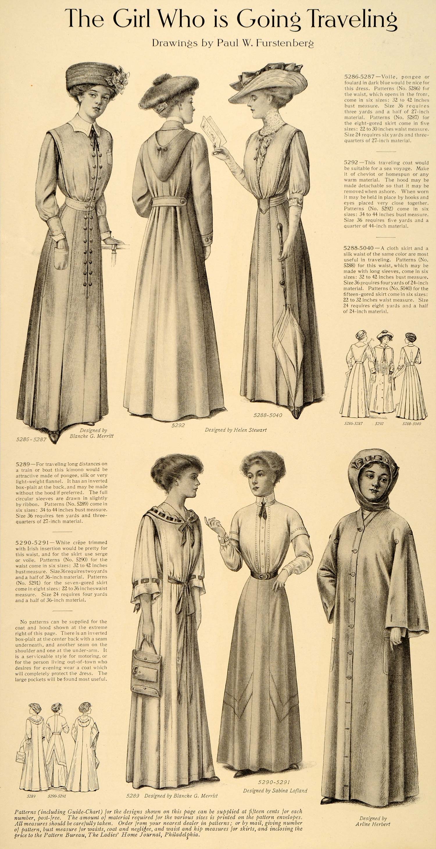 1910 Print Travel Clothes Coat Kimono Flannel Skirts Original Historic 