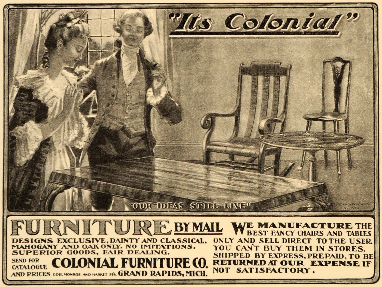 1899 Ad Colonial Furniture Chairs Grand Rapids Michigan ORIGINAL