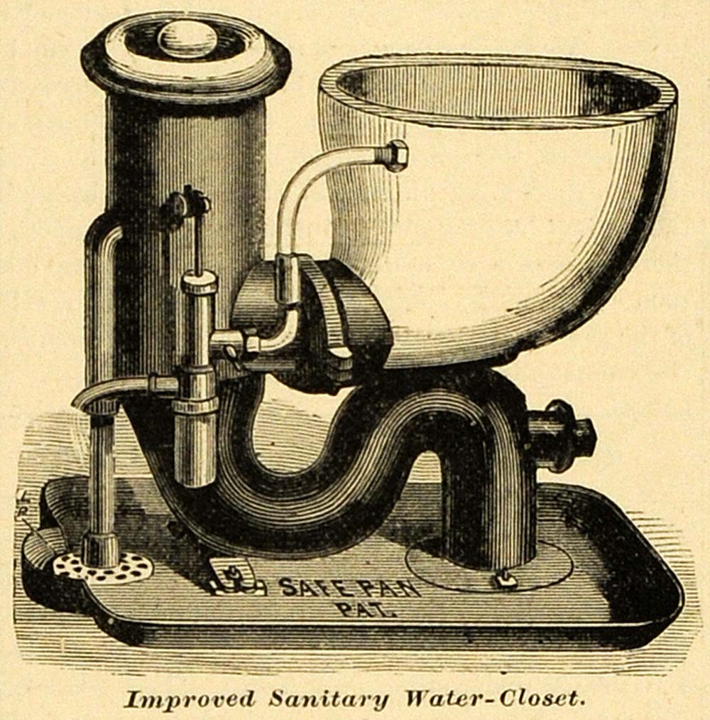 1877 Print Water Closet Bowl Antique Flush Toilet Bathroom WC Jennings
