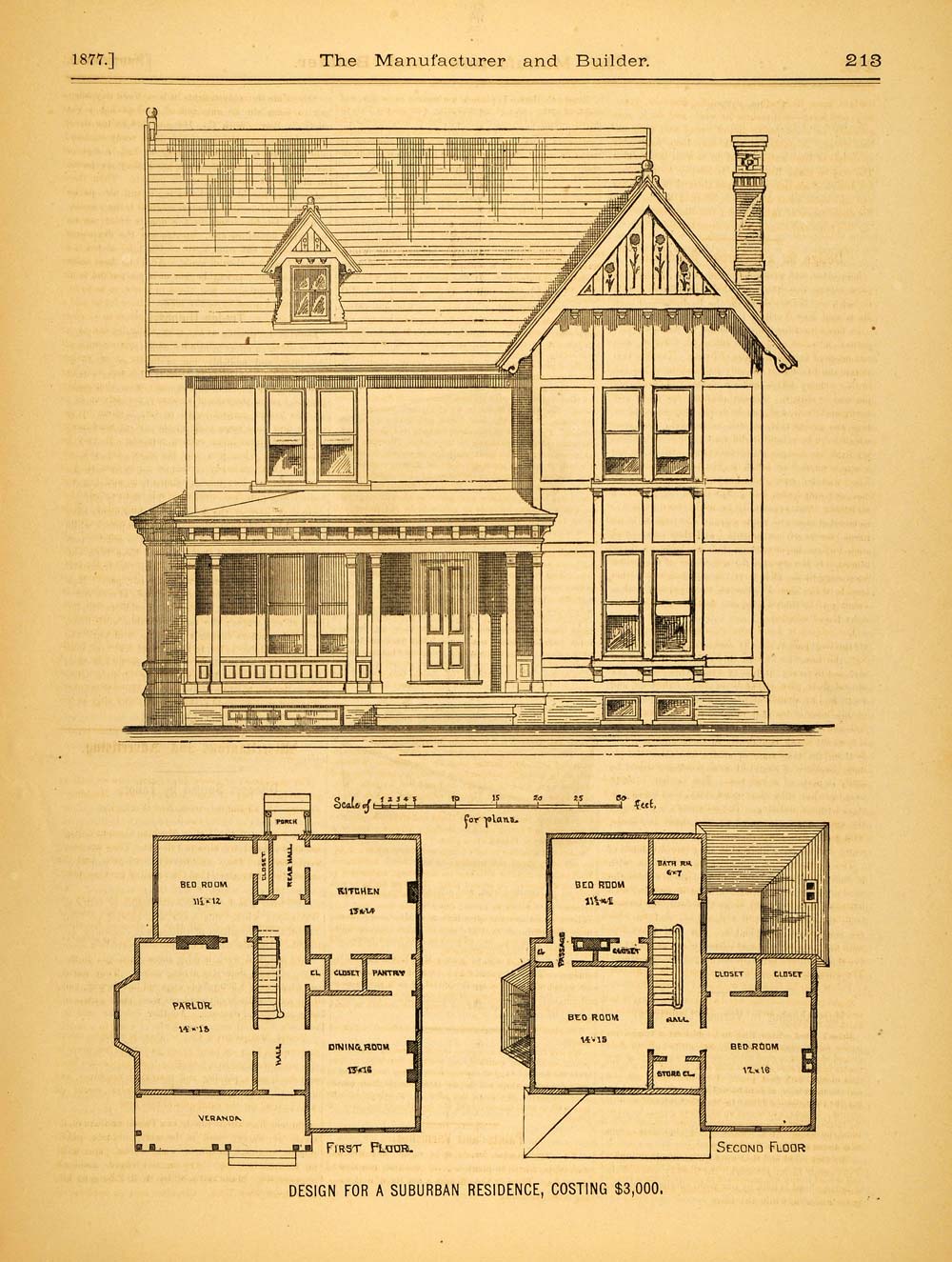 1877 Print Victorian Suburban House C M Morgan Architecture Floor 