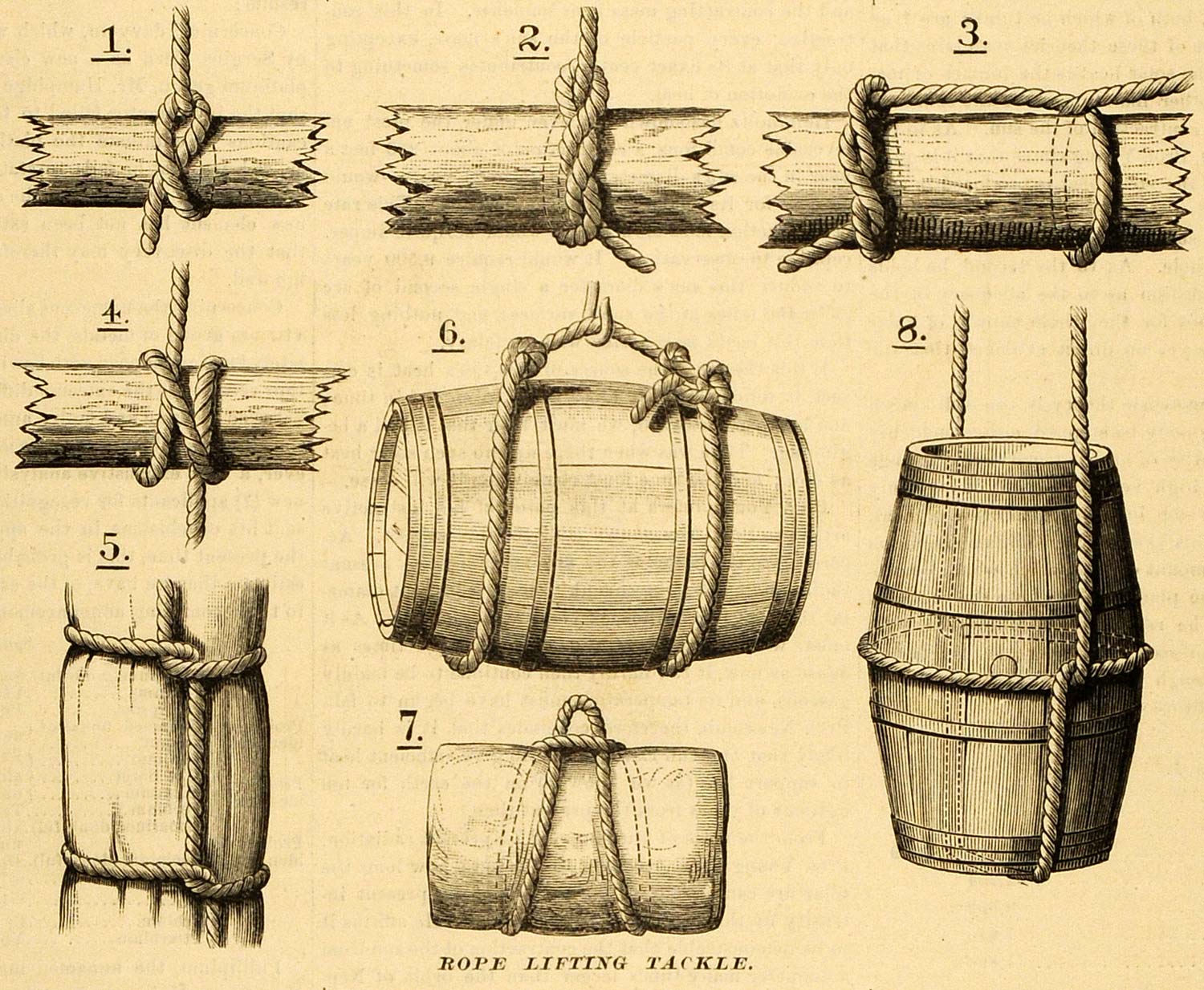 1881 Print Rope Lifting Tackle Knot Loop Kinds Vintage Timber Hammock