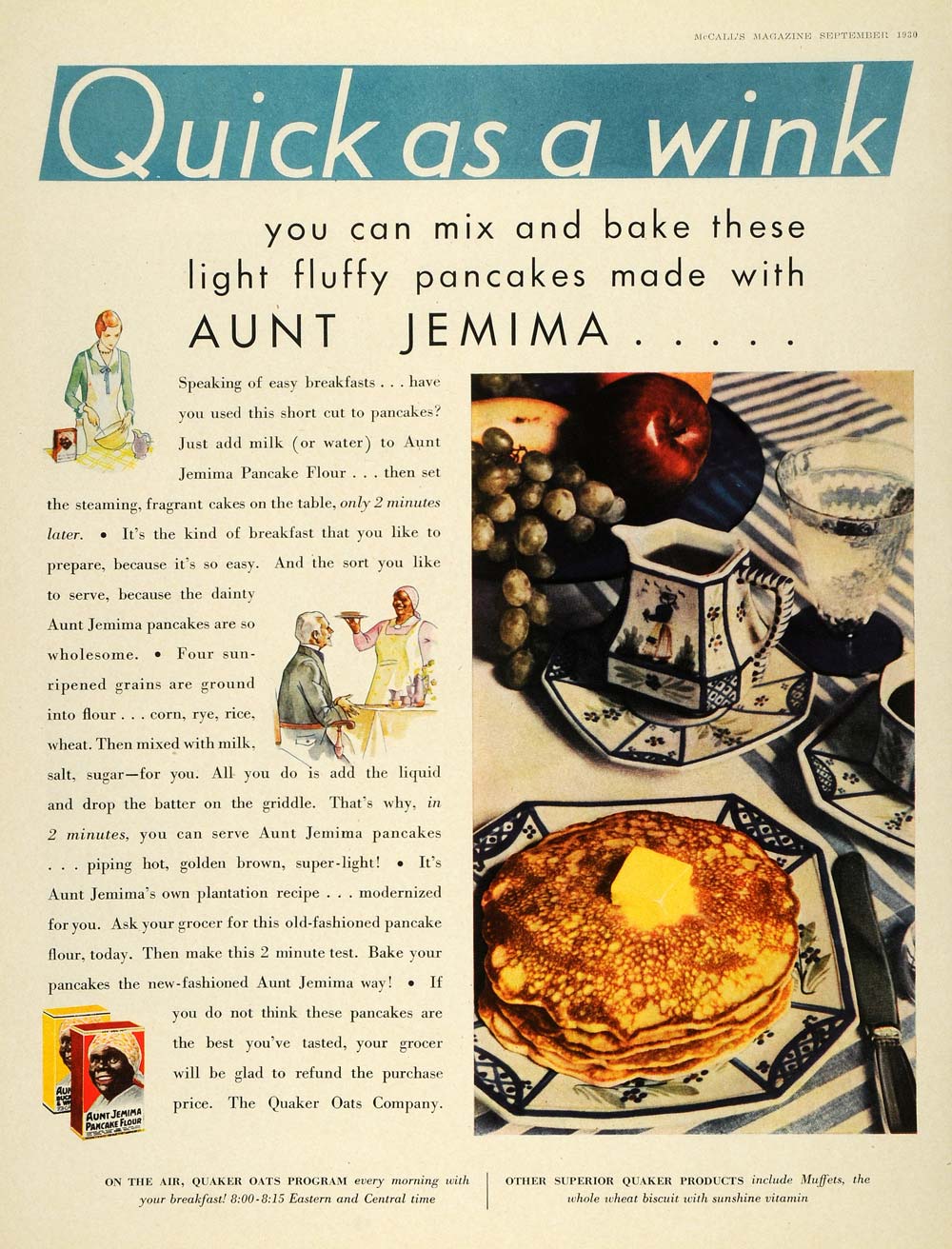 1930 Ad Quaker Oats Aunt Jemima Pancake Flour Racism ORIGINAL