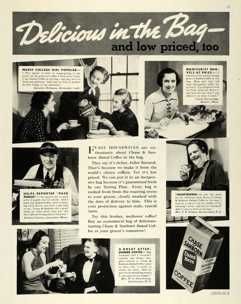 1937 Ad Chase Danborn Dated Coffee Claire Hanbridge Original
