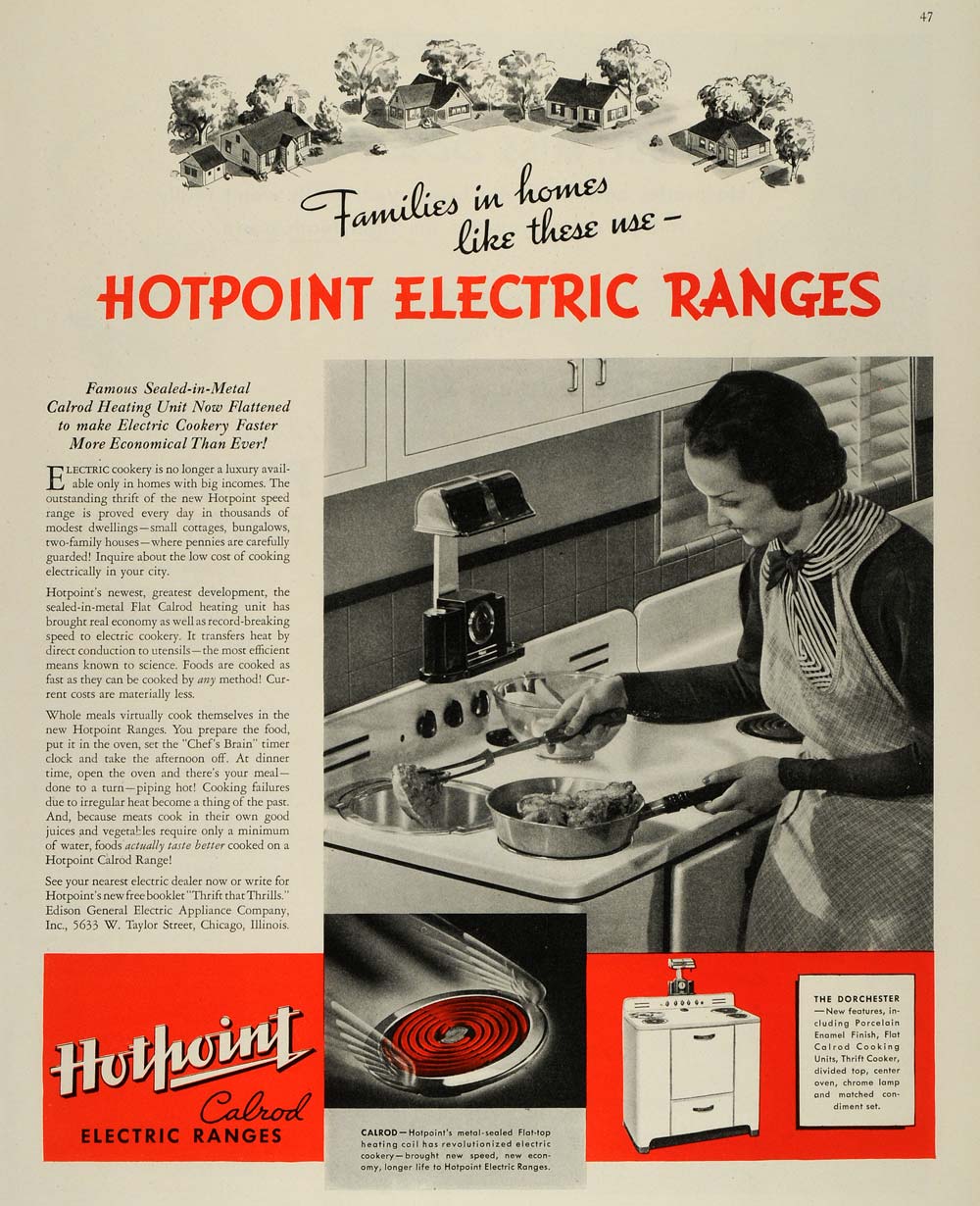1937 Ad Hotpoint Calrod Ranges Edison General Electric ORIGINAL