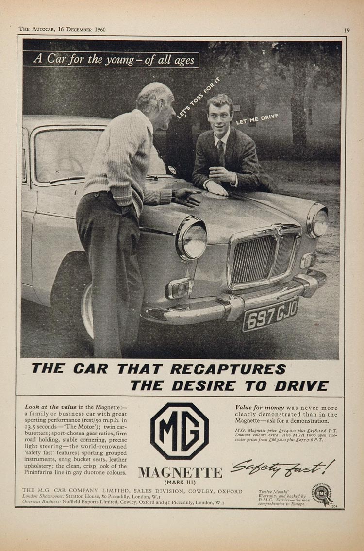 1960 Ad Vintage MG Magnette