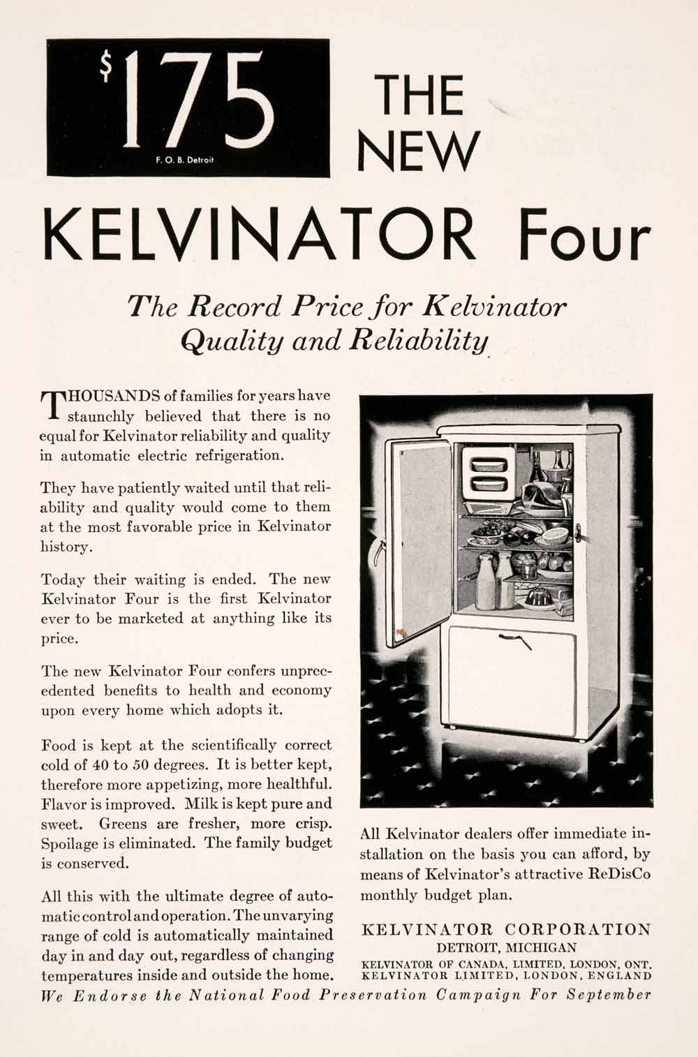 1929 Ad The New Kelvinator Four Electric Refrigerator