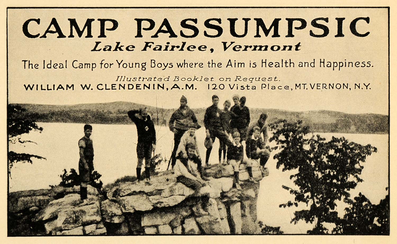 1922 Ad Camp Passumpsic Lake Fairlee Vermont Summer Boy ORIGINAL
