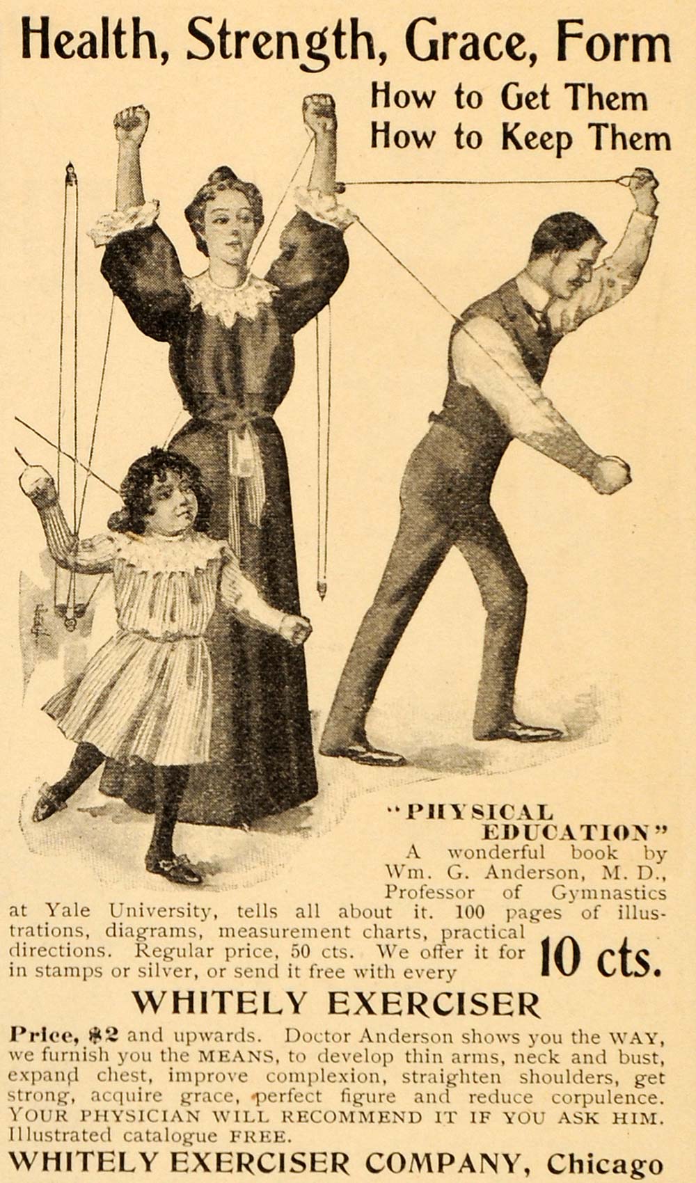 1899 Ad Whitely Exerciser Gymnastics Fitness Equipment ORIGINAL