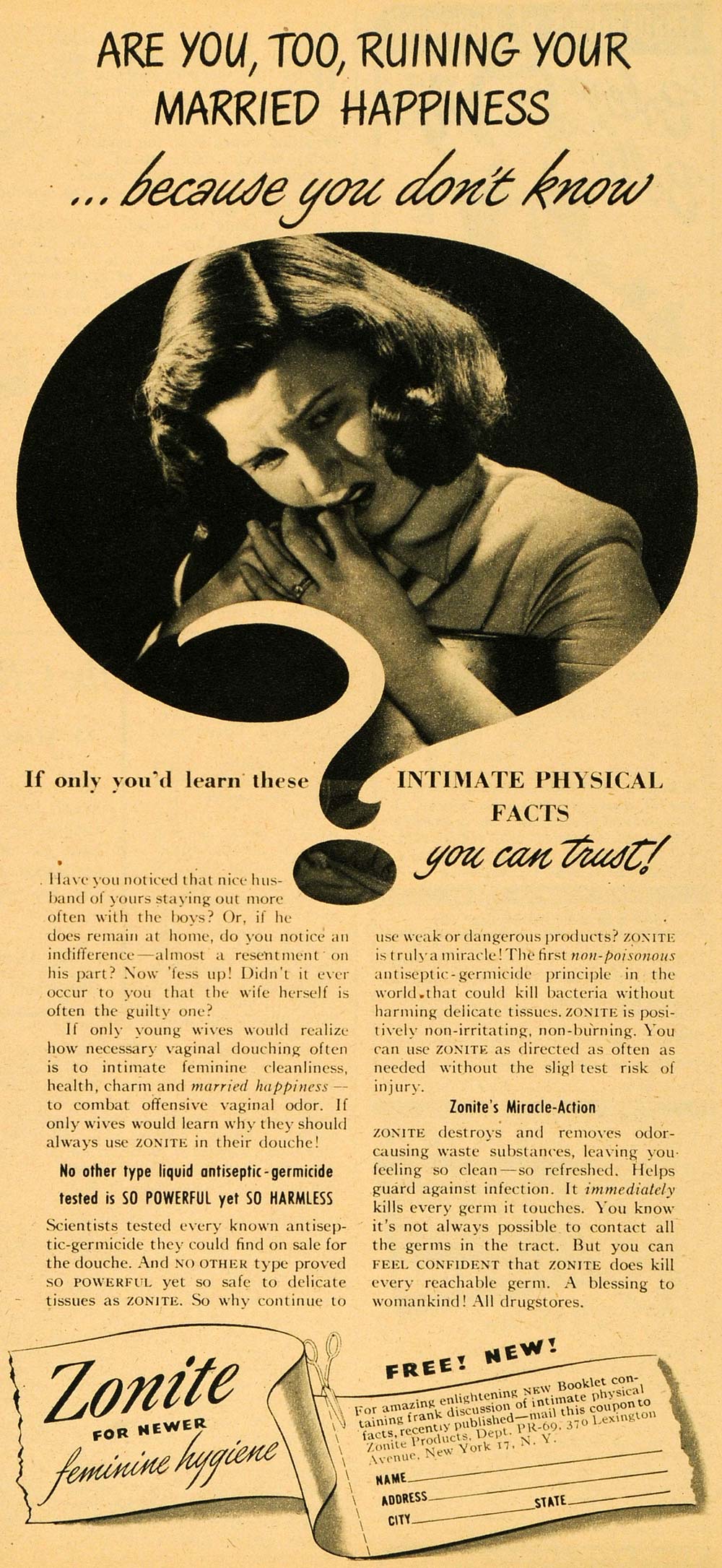 1949 Ad Zonite Feminine Hygiene Vaginal Douche Liquid eBay