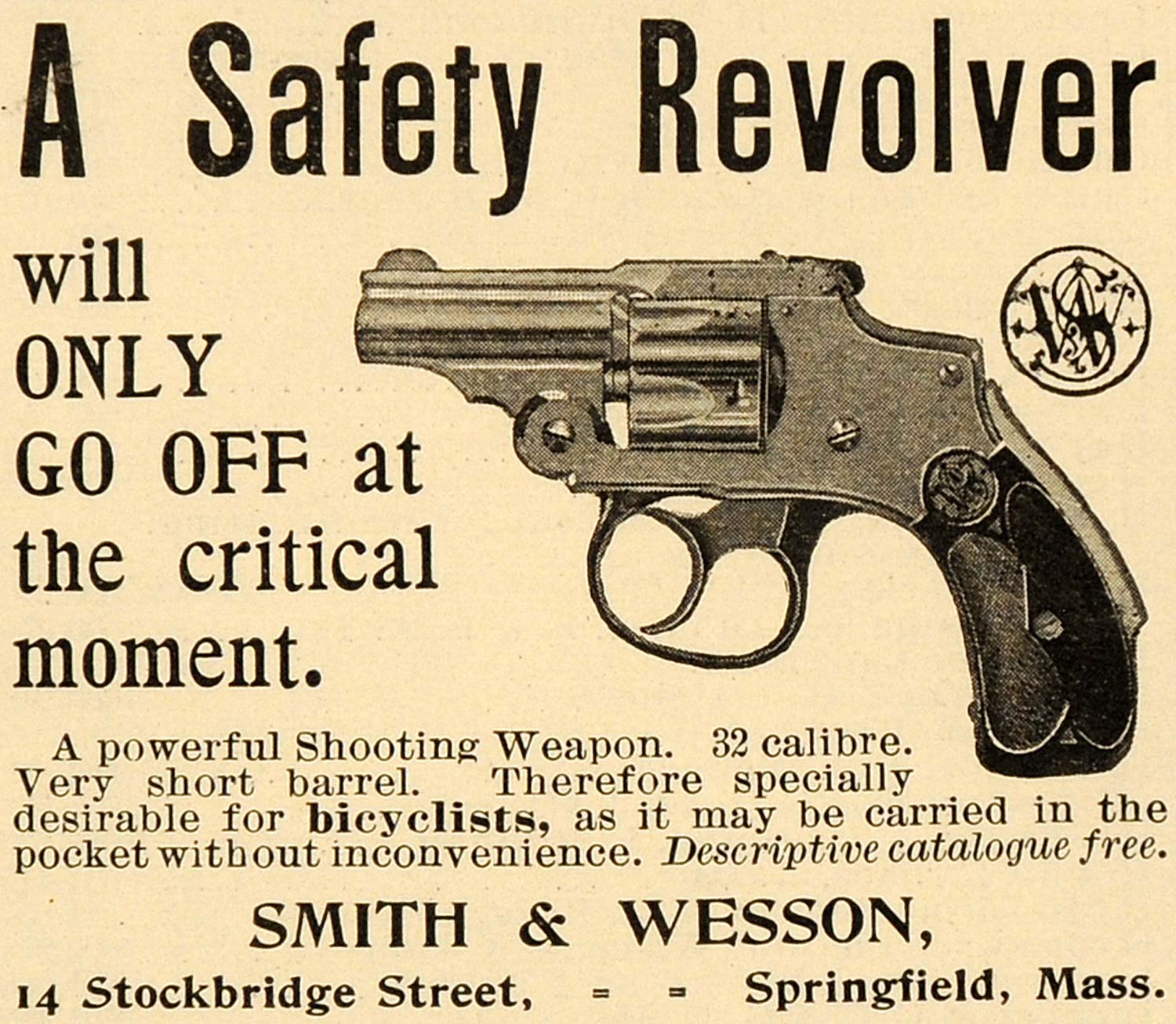 1898 Ad Smith & Wesson Safety Revolver Shooting Weapon - Original 