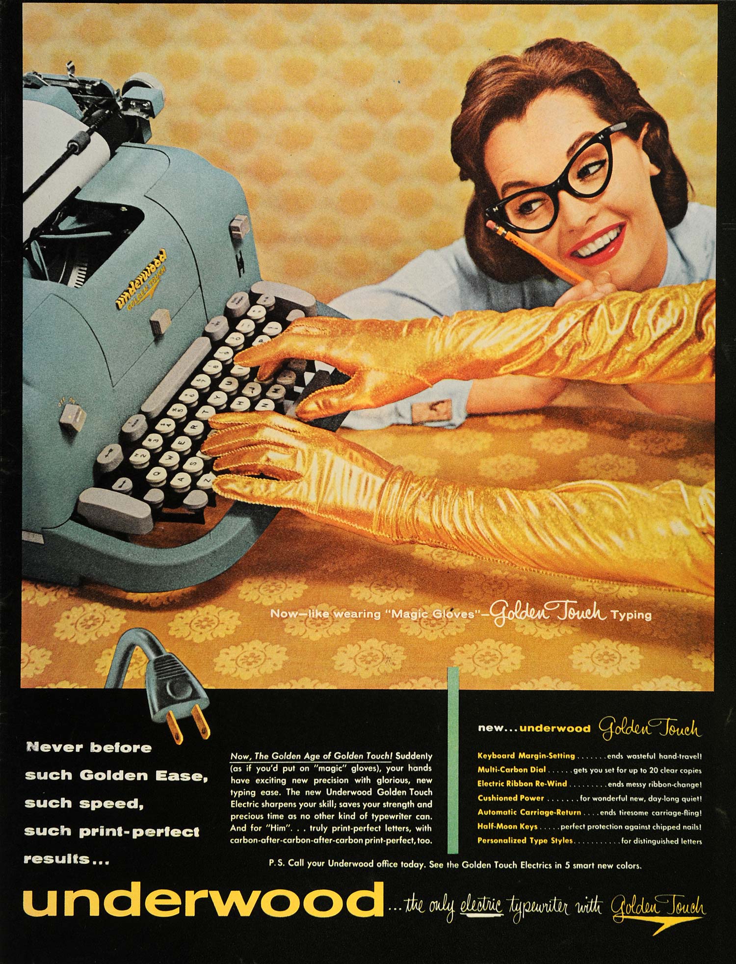 1956 Ad Underwood Golden Touch Electric Typewriter ORIGINAL ADVERTISING eBay