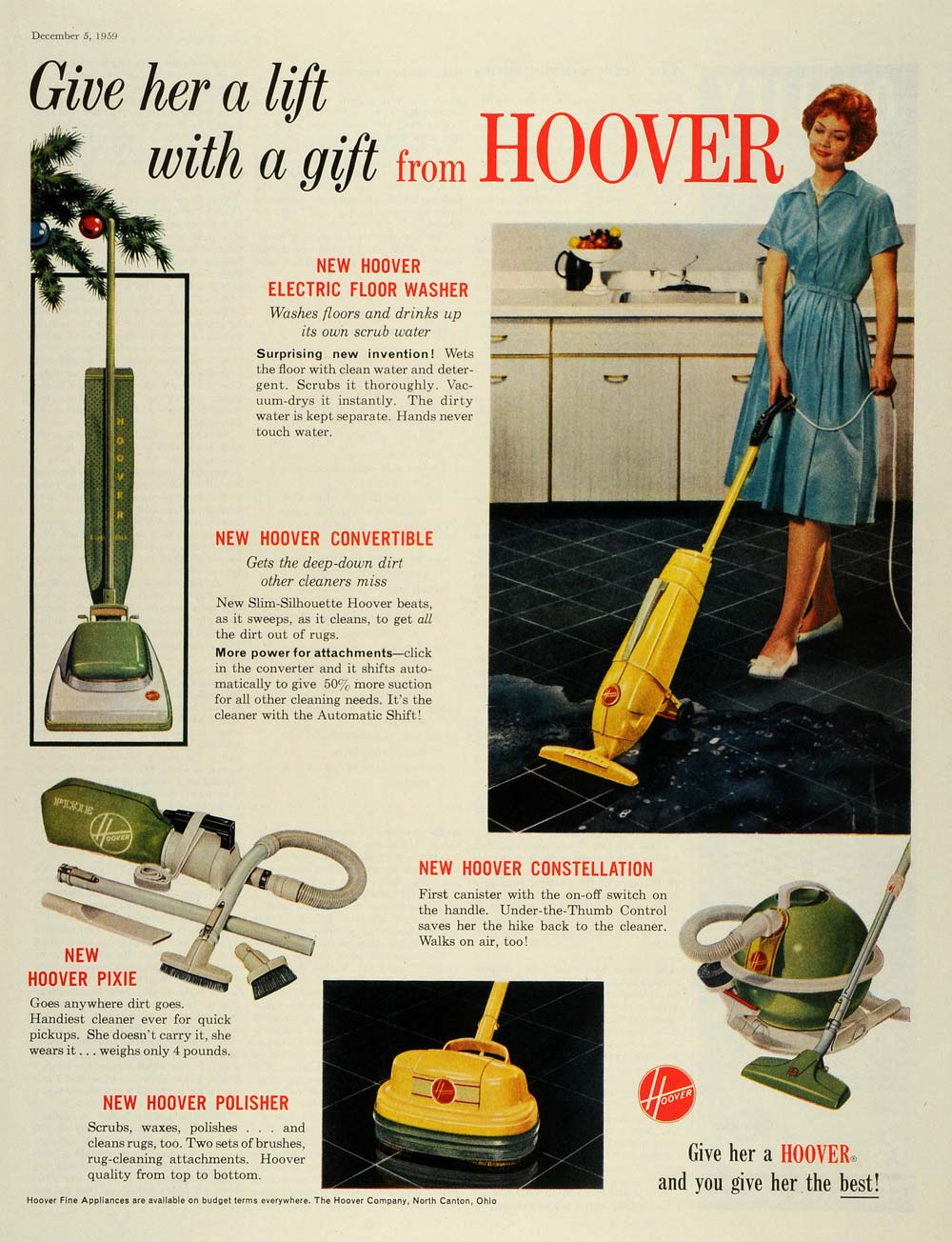 1959 Ad Hoover Electric Floor Washer Convertible Constellation Pixie