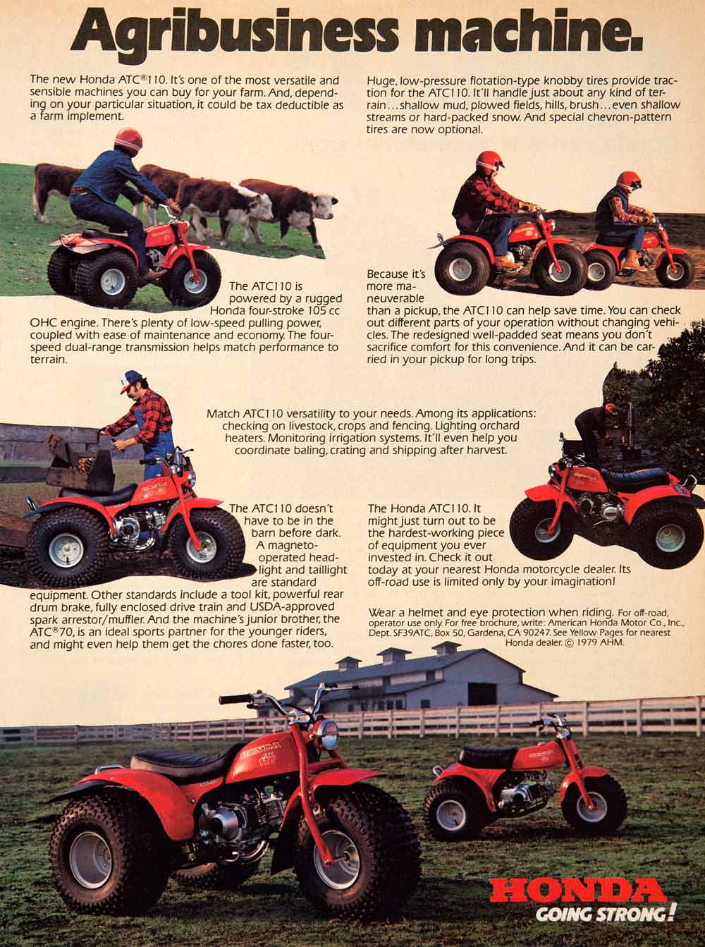 1979 Ad Honda ATC 110 ThreeWheeler AllTerrain Farm Ranch Vehicle
