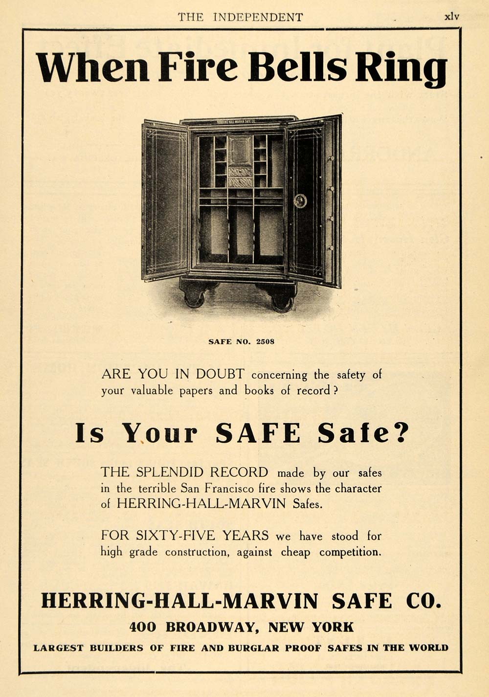1908 Ad Fire Proof Herring Hall Marvin Safe Cabinet   ORIGINAL 