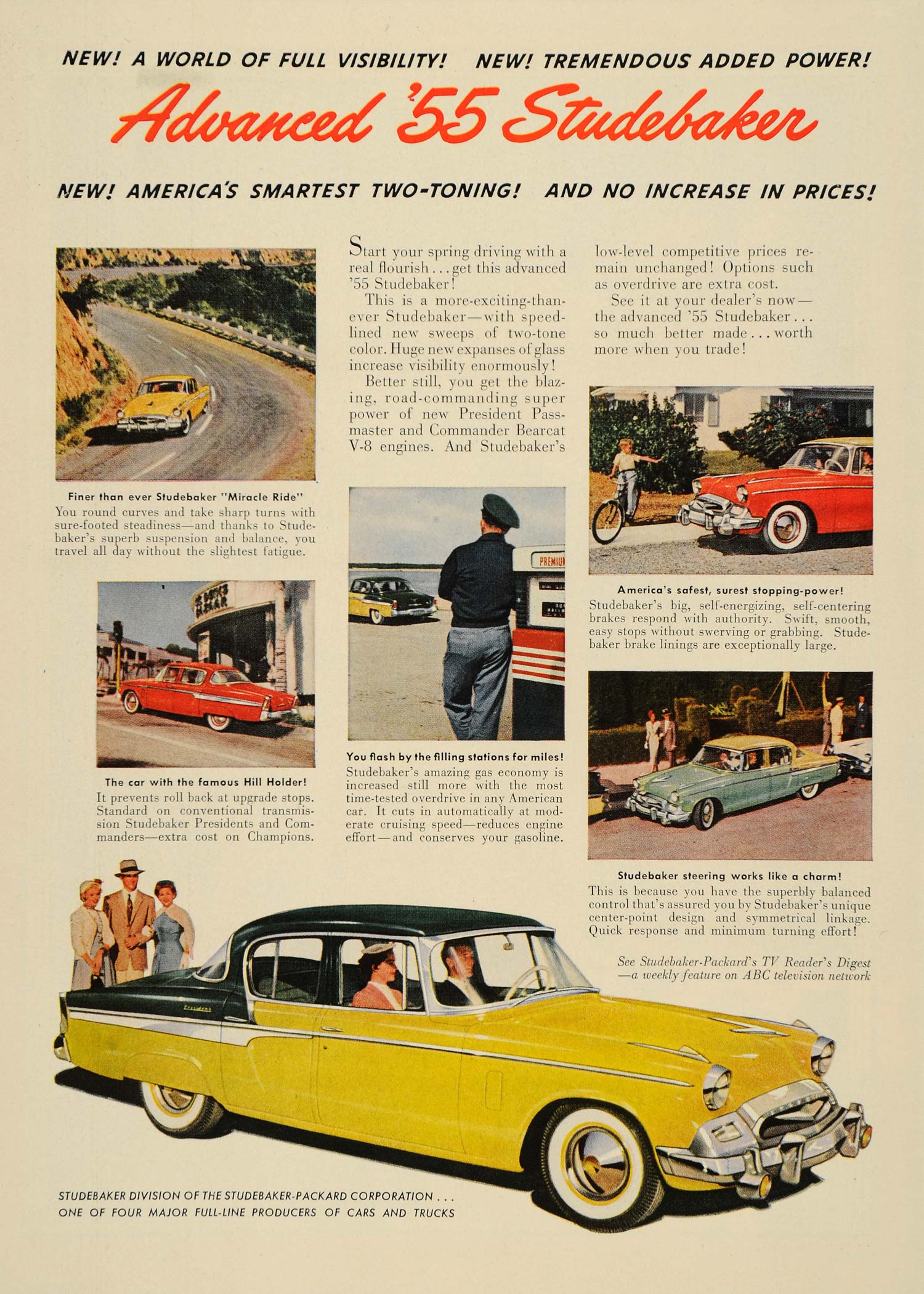 1955 Ad Studebaker Packard Automobile Features Gas Pump Original