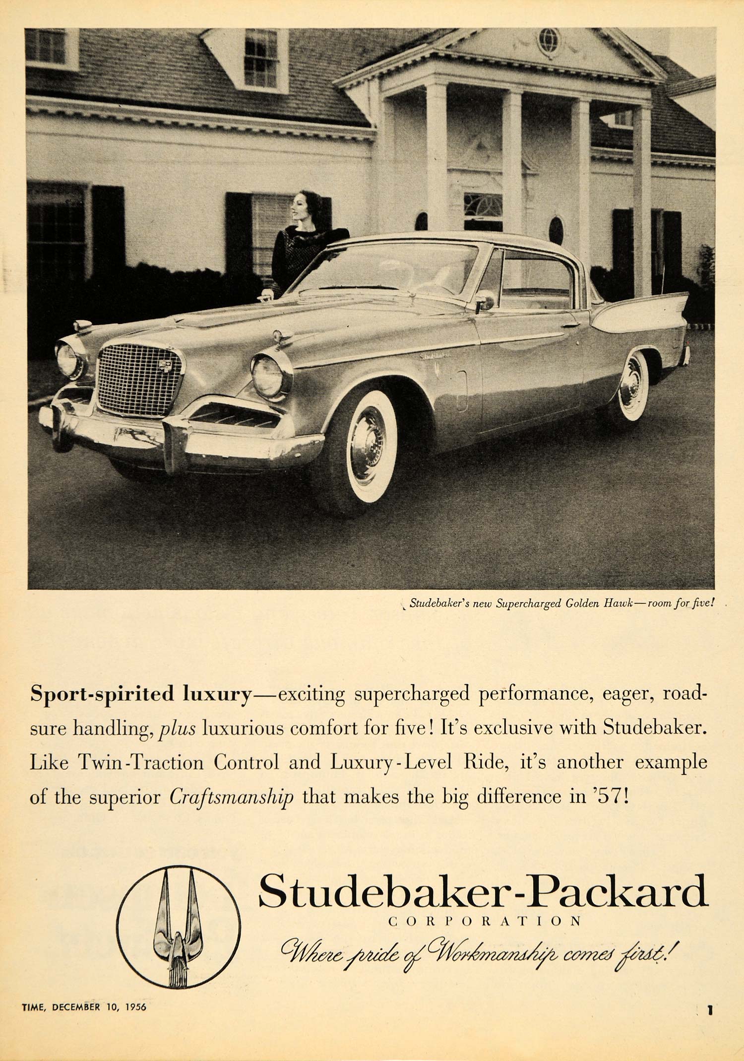 1956 Ad StudebakerPackard Supercharged Golden Hawk Car