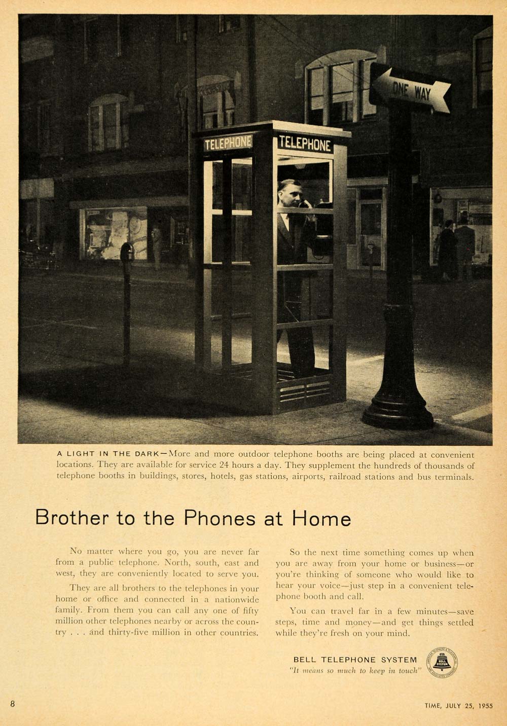 1955 Ad Bell Telephone System Phone Booth Brother Calls   ORIGINAL 