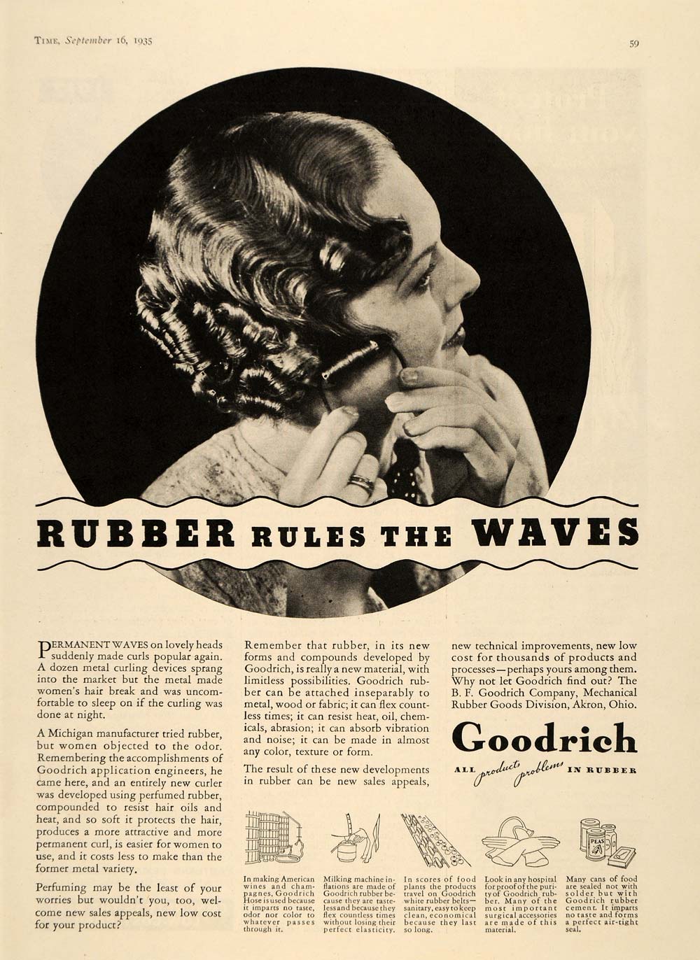 1935 Ad Goodrich Rubber Vintage Hair Curlers Beauty ORIGINAL