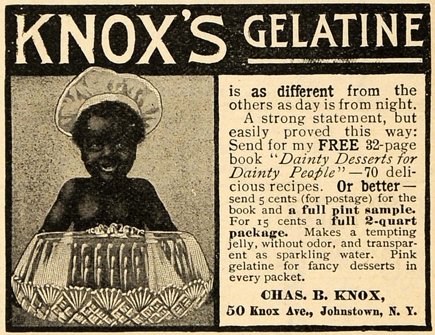 1900 Ad Charles B Knox Gelatine Jelly Dessert Child ORIGINAL