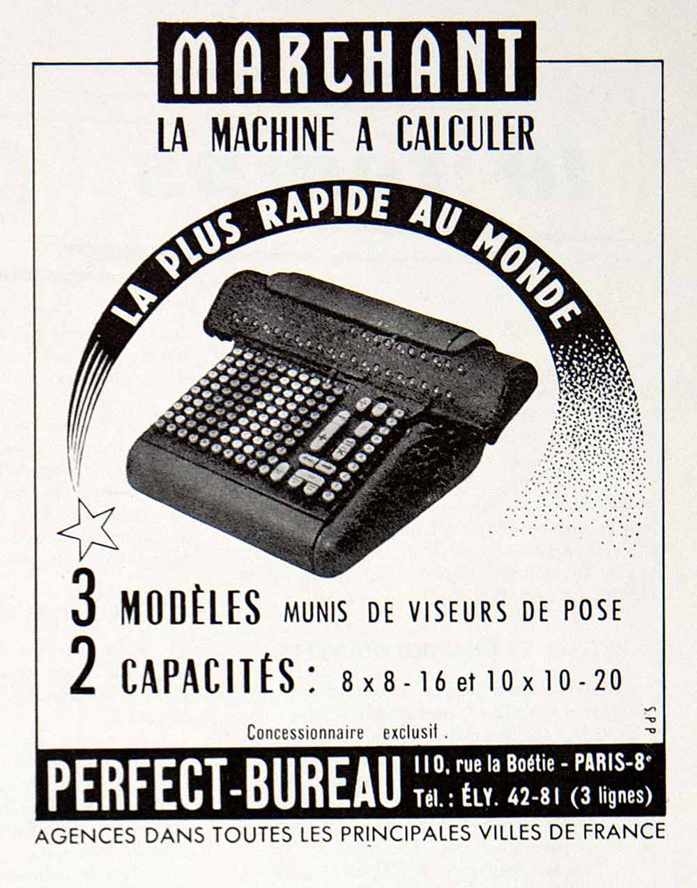 1957 Ad Marchant Calculation Machine Perfect Bureau 110 Rue Boetie