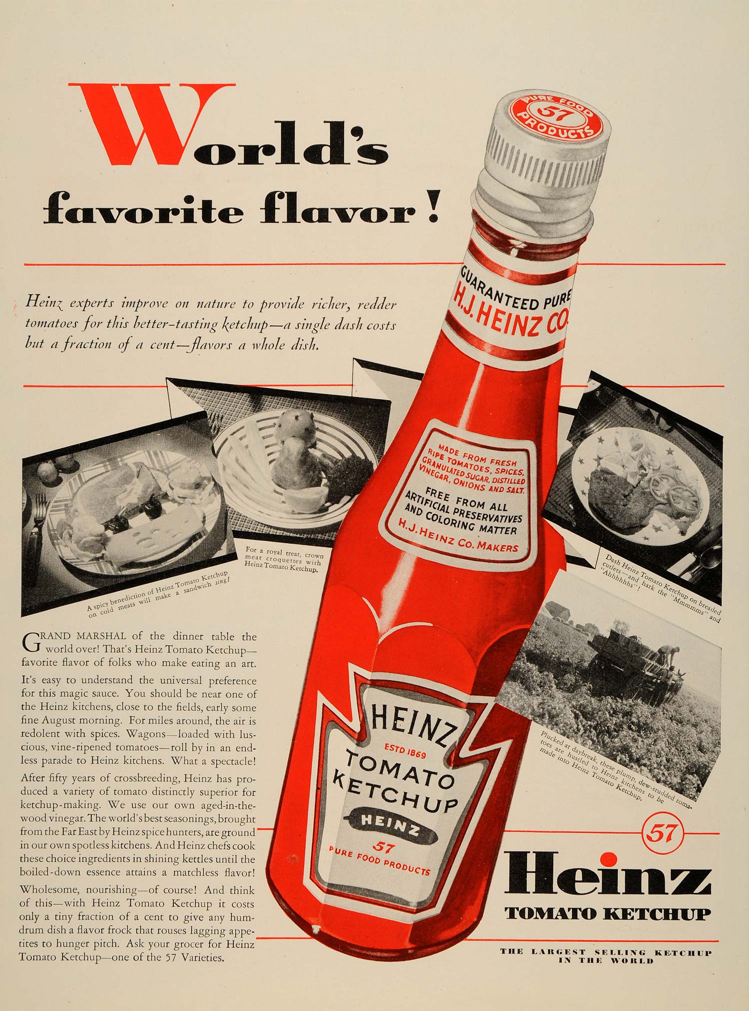 1937 Ad H J Heinz Tomato Ketchup Bottle Cold Food ORIGINAL ADVERTISING