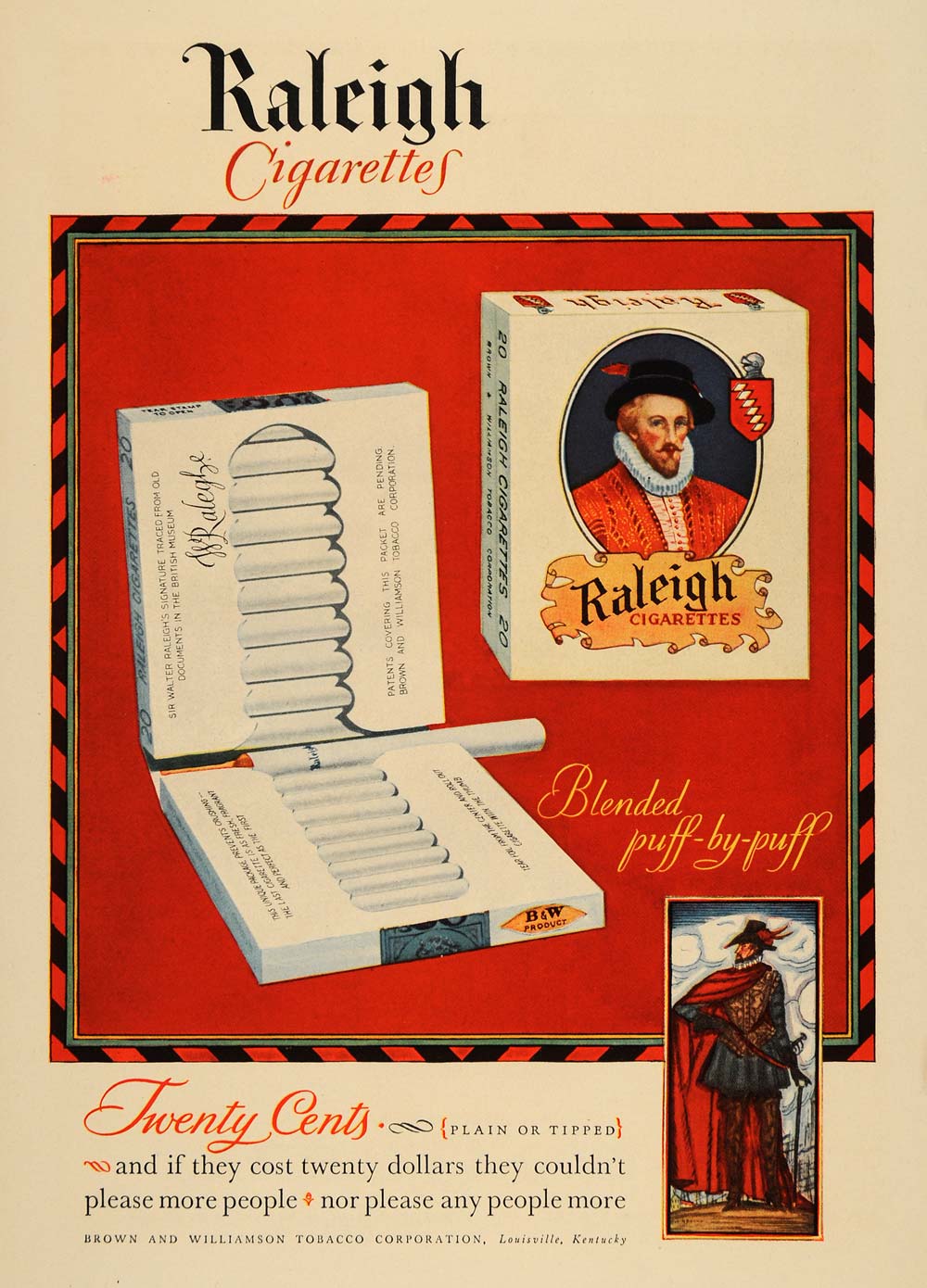 1929 Ad Brown & Williamson Guy Arnoux Raleigh Cigarette ORIGINAL