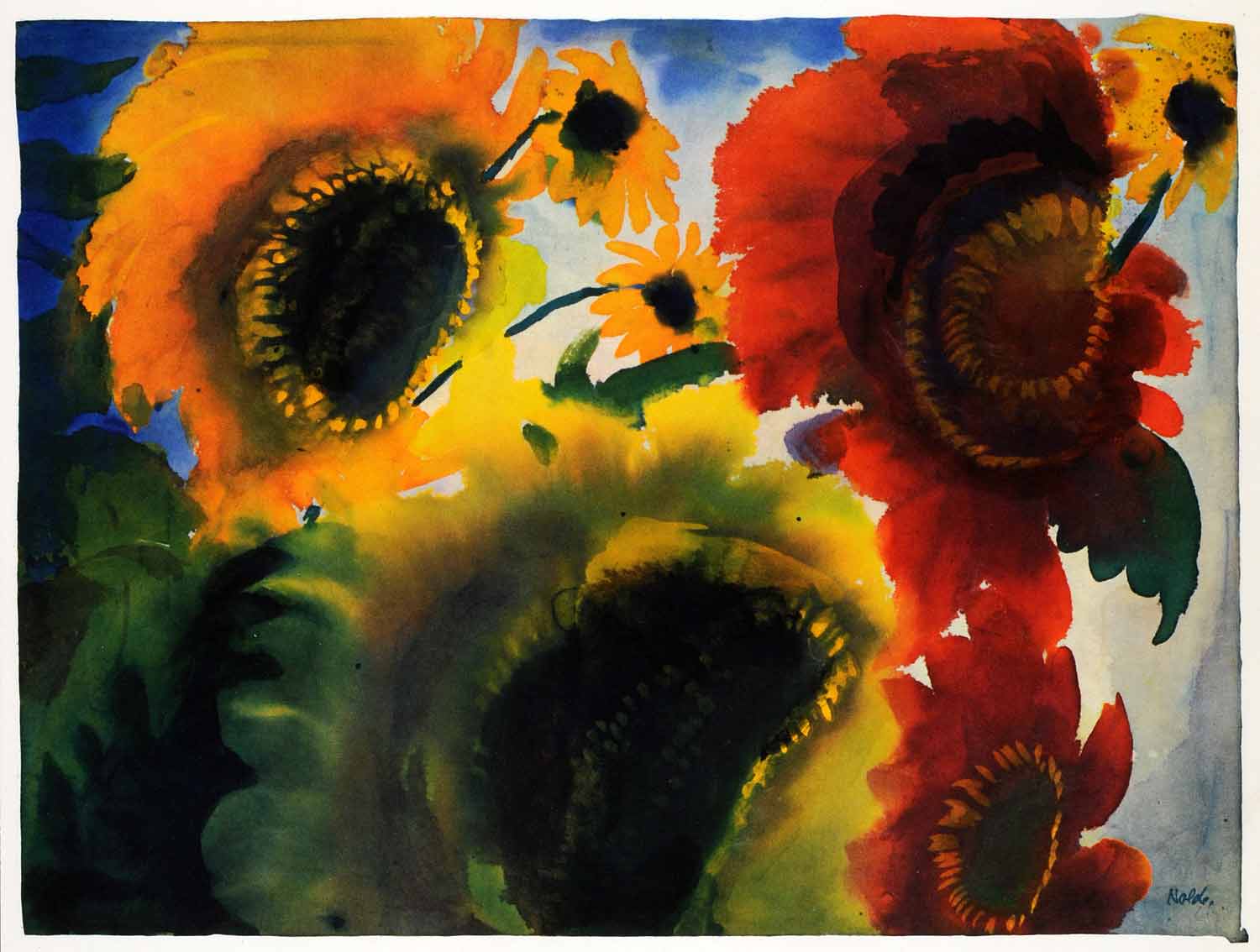 1966 Print Emil Nolde Sunflower Watercolor Expressionism Painting Modern Art eBay