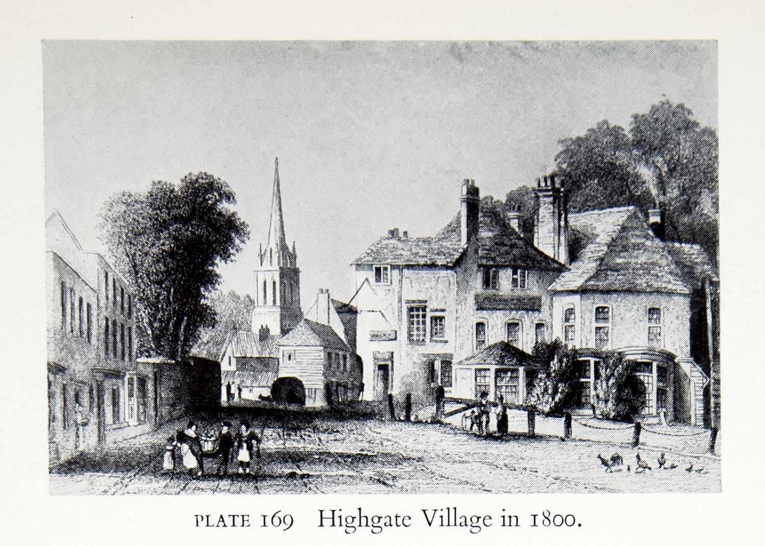 1951 Print Highgate Village London England Hampstead Church Steeple