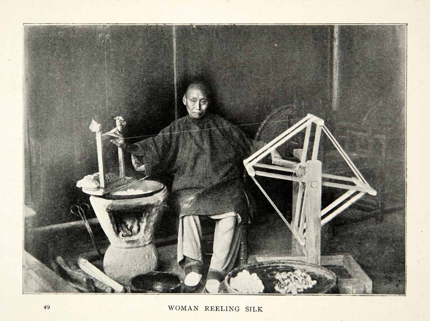 1900 Print Chinese Woman Reeling Silk Textile Weave Fiber Asia Spinning