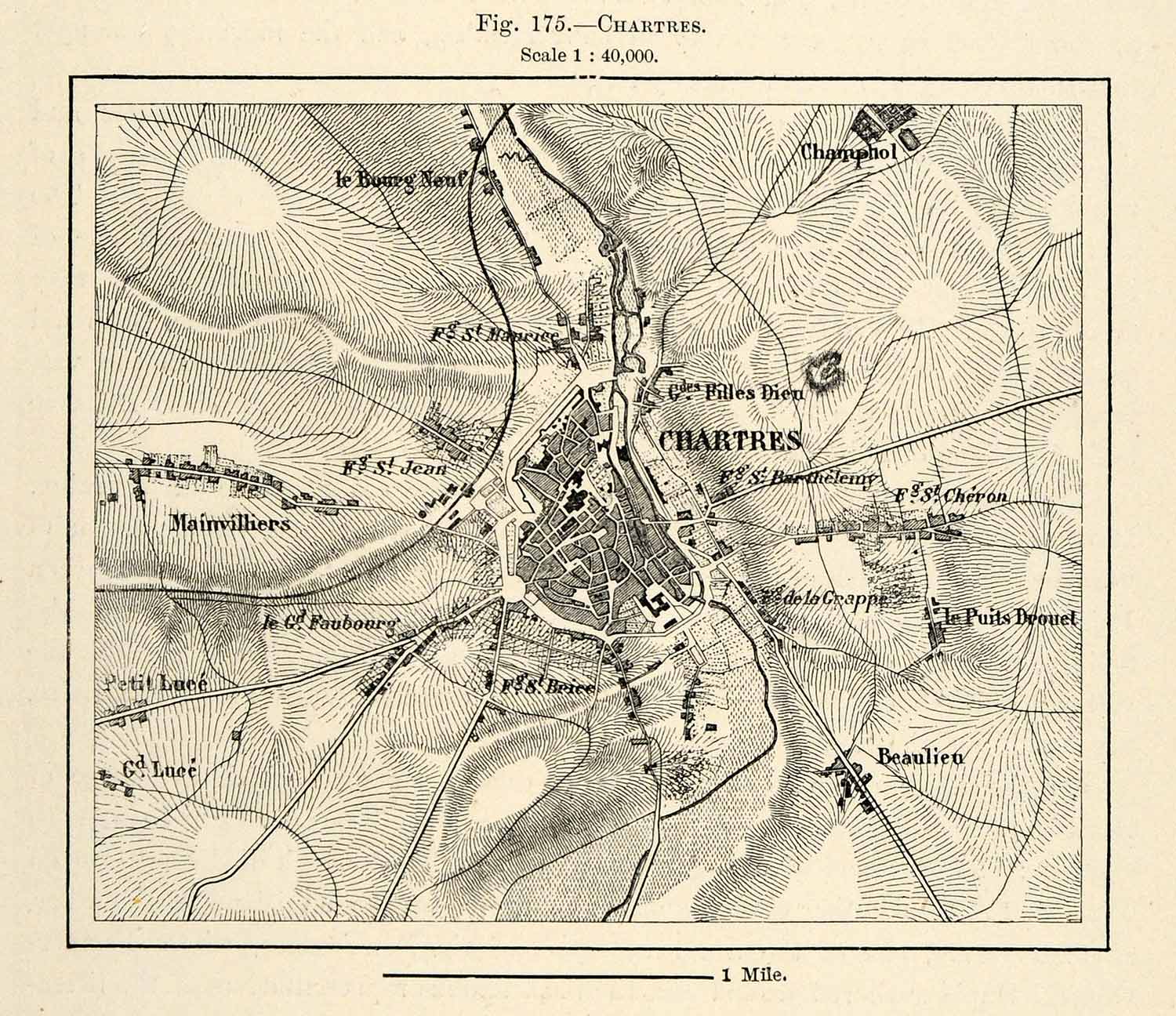 1882 Relief Line Block MAP Chartres Beaulieu
